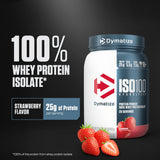 Dymatize ISO100 verre shake protéine fraise, goût agréable et absorption rapide.