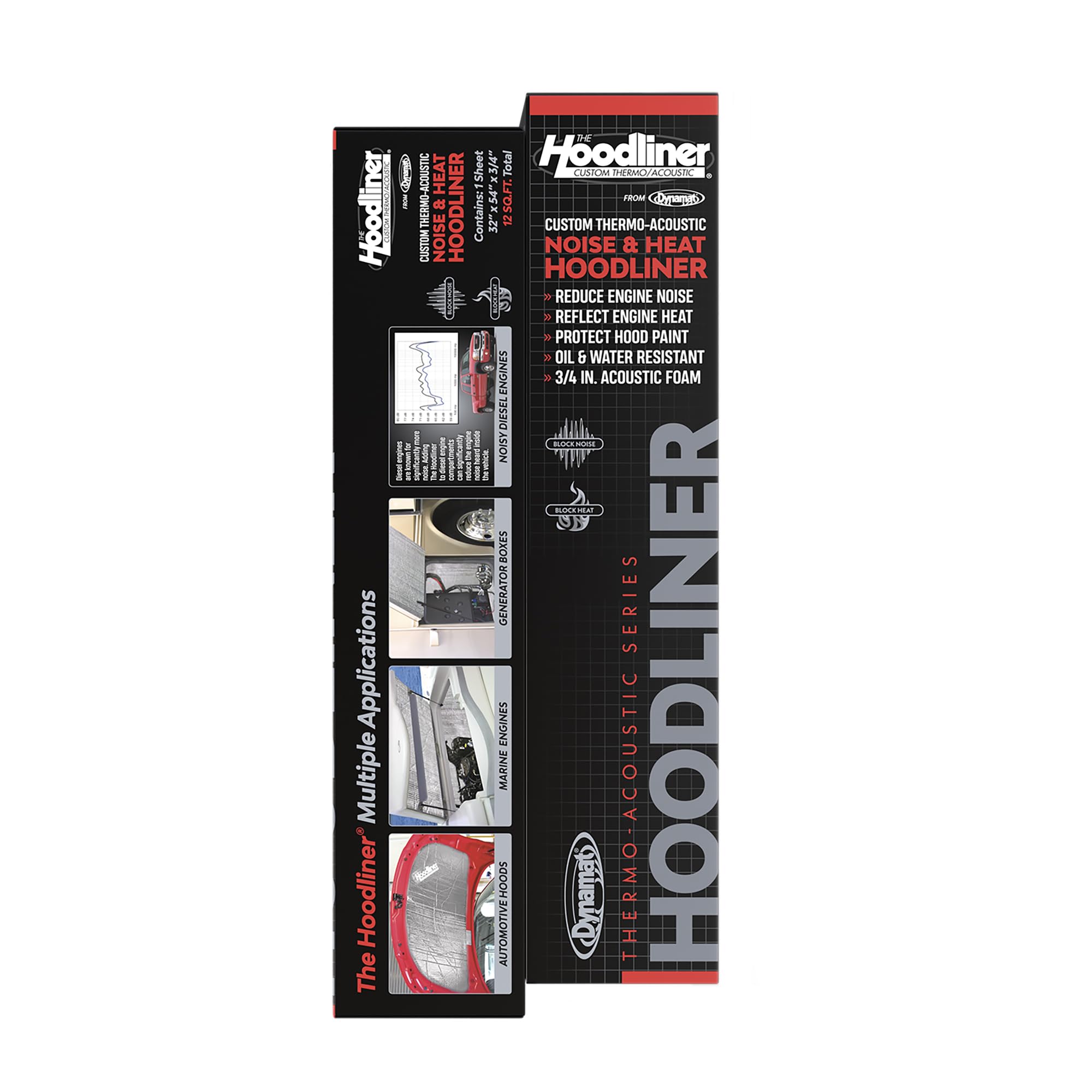 Dynamat Hoodliner, face-produit-avant: aperçu de la mousse absorbante possible.