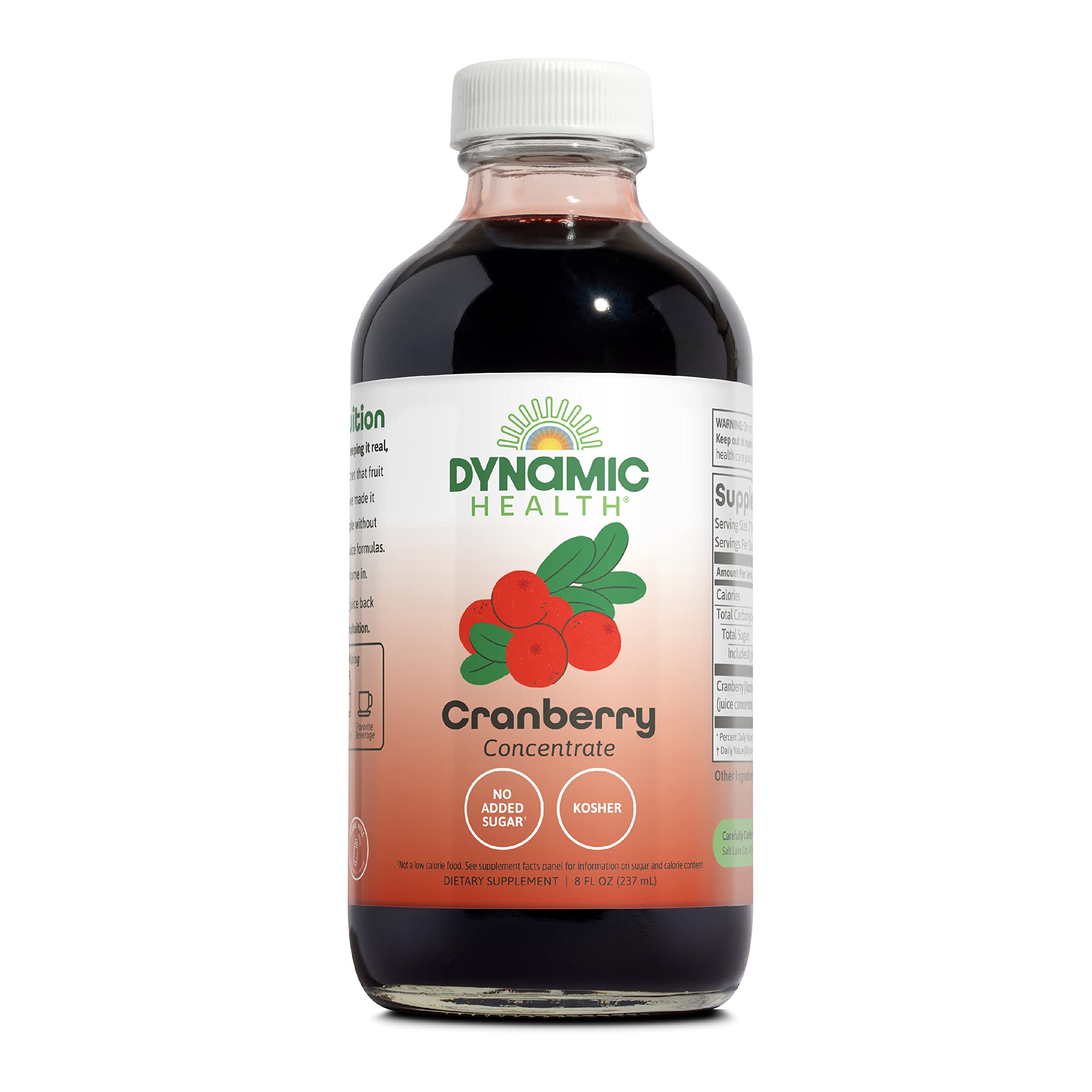 Dynamic Health Concentré de canneberge pur en bouteille, soutien antioxydant potentiel.