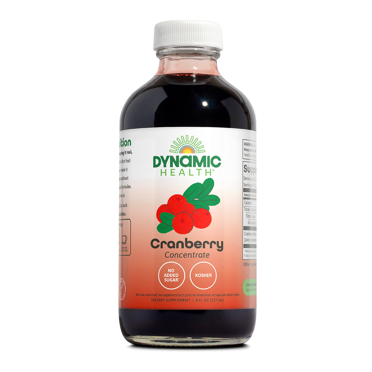 Dynamic Health Concentré de canneberge pur en bouteille, soutien antioxydant potentiel.