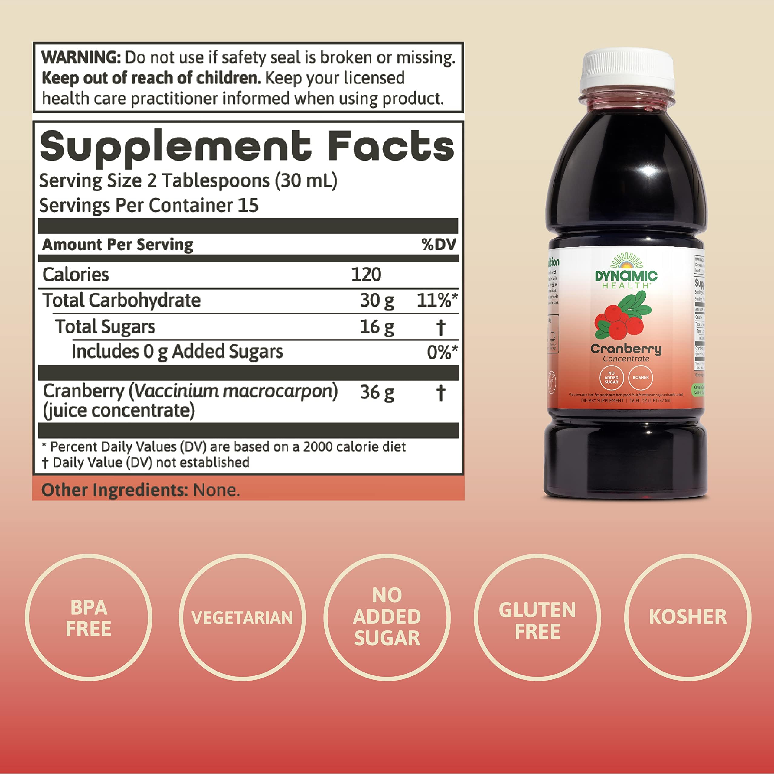Dynamic Health Concentré de Canneberge naturel, ingrédients simples et biologiques.