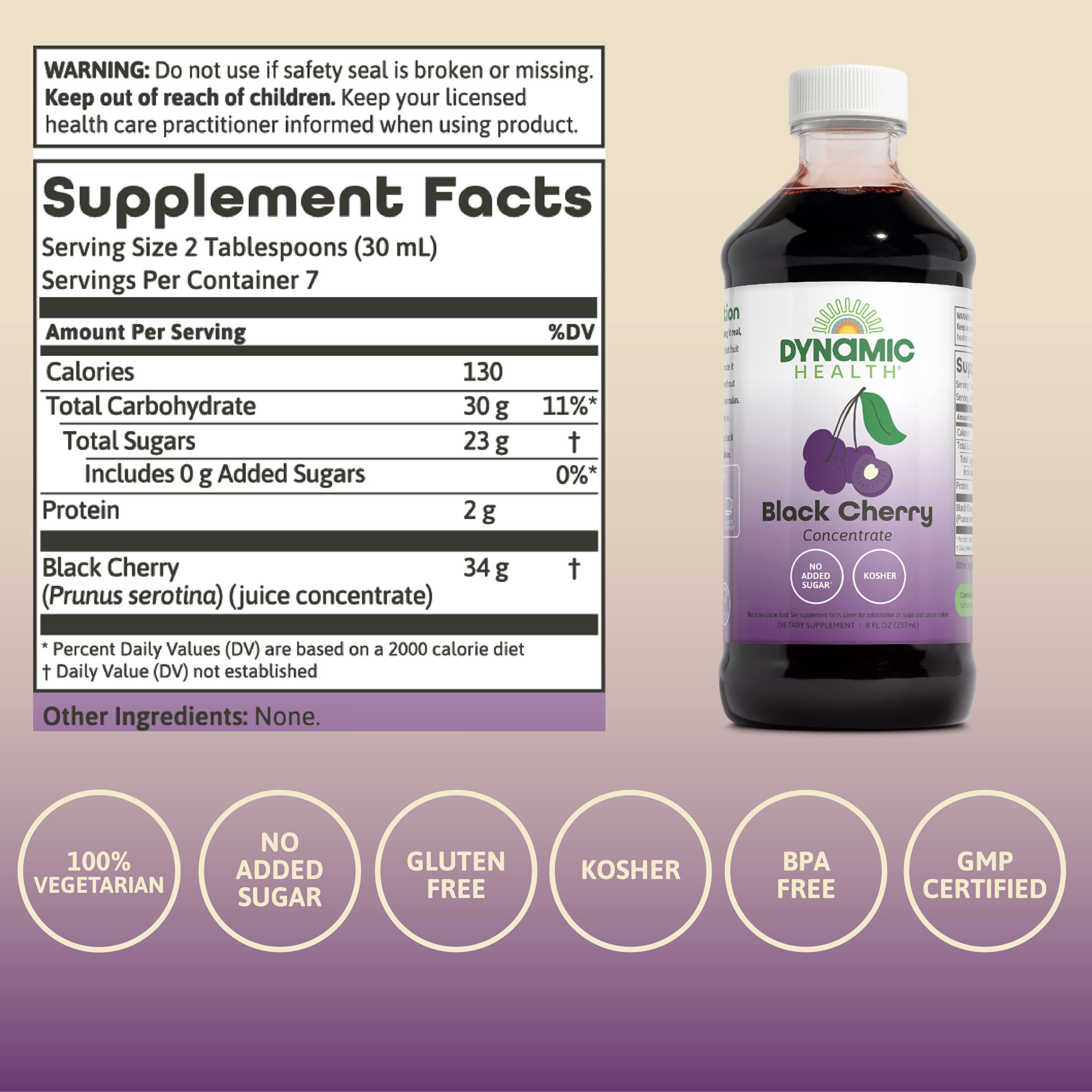 Dynamic Health concentré cerise noire pur, verre verseur prêt pour yaourt.