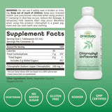 Dynamic Health Chlorophylle liquide – feuilles d-alfalfa visibles dans l'emballage.