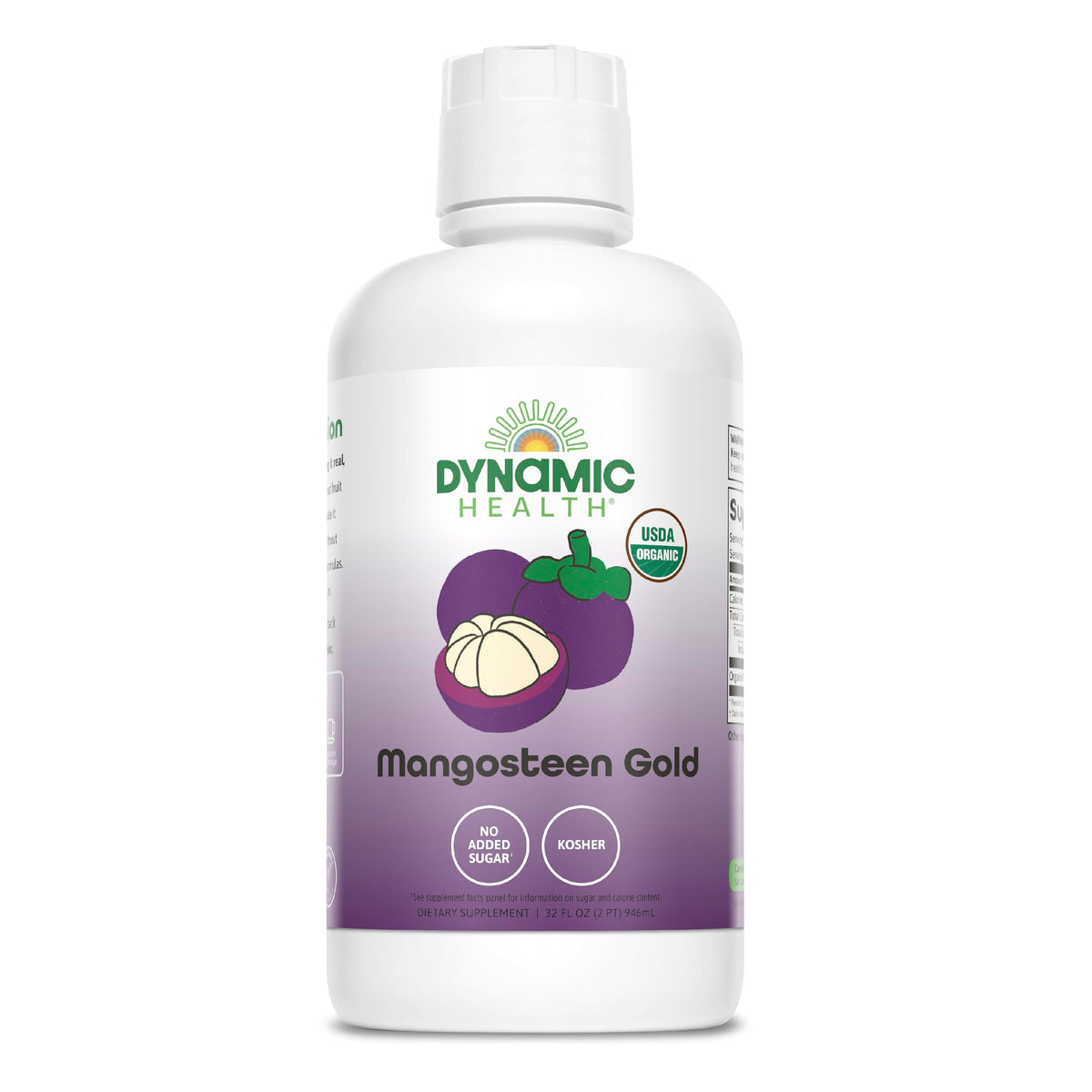 Dynamic Health Mangosteen Gold – bouteille prête à déguster, riche en antioxydants.