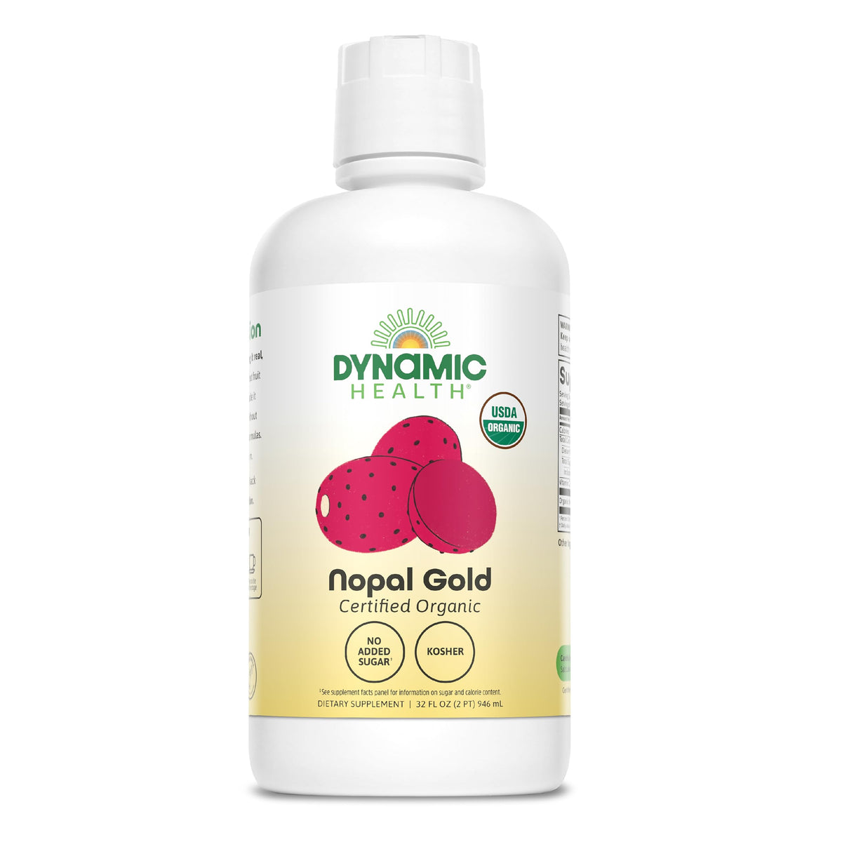 Dynamic Health Nopal Gold — bouteille avec étiquette, soutien antioxydant quotidien possible.