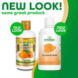 Dynamic Health Turmeric Gold – verre prêt à boire, absorption facilitée par le poivre noir.