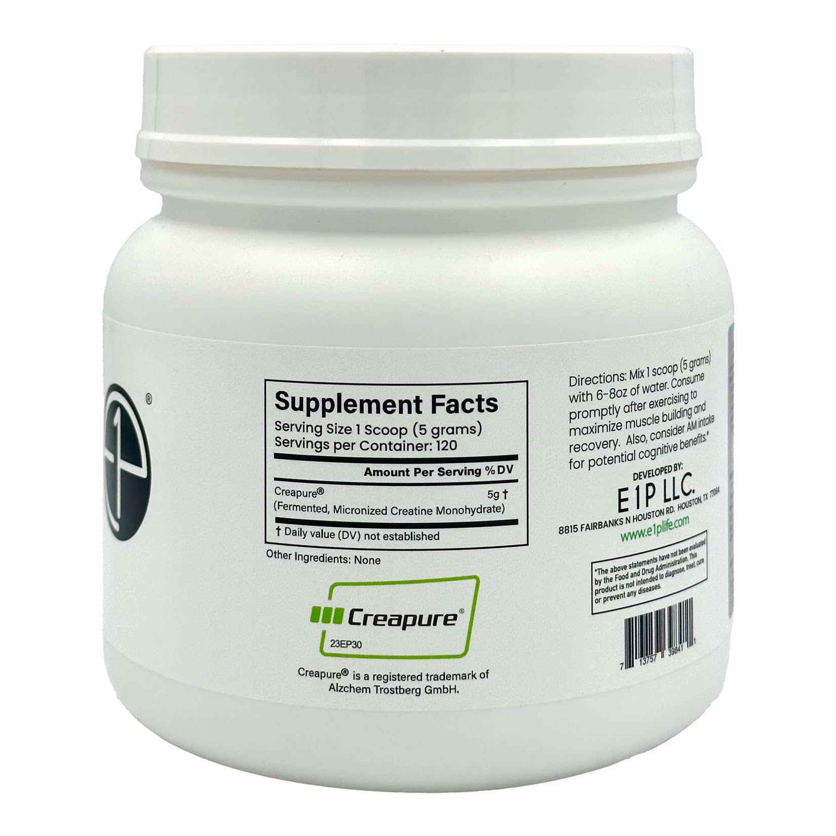 E1P Creapure Créatine Monohydrate, test labo indépendant, produit fiable et vérifiable.