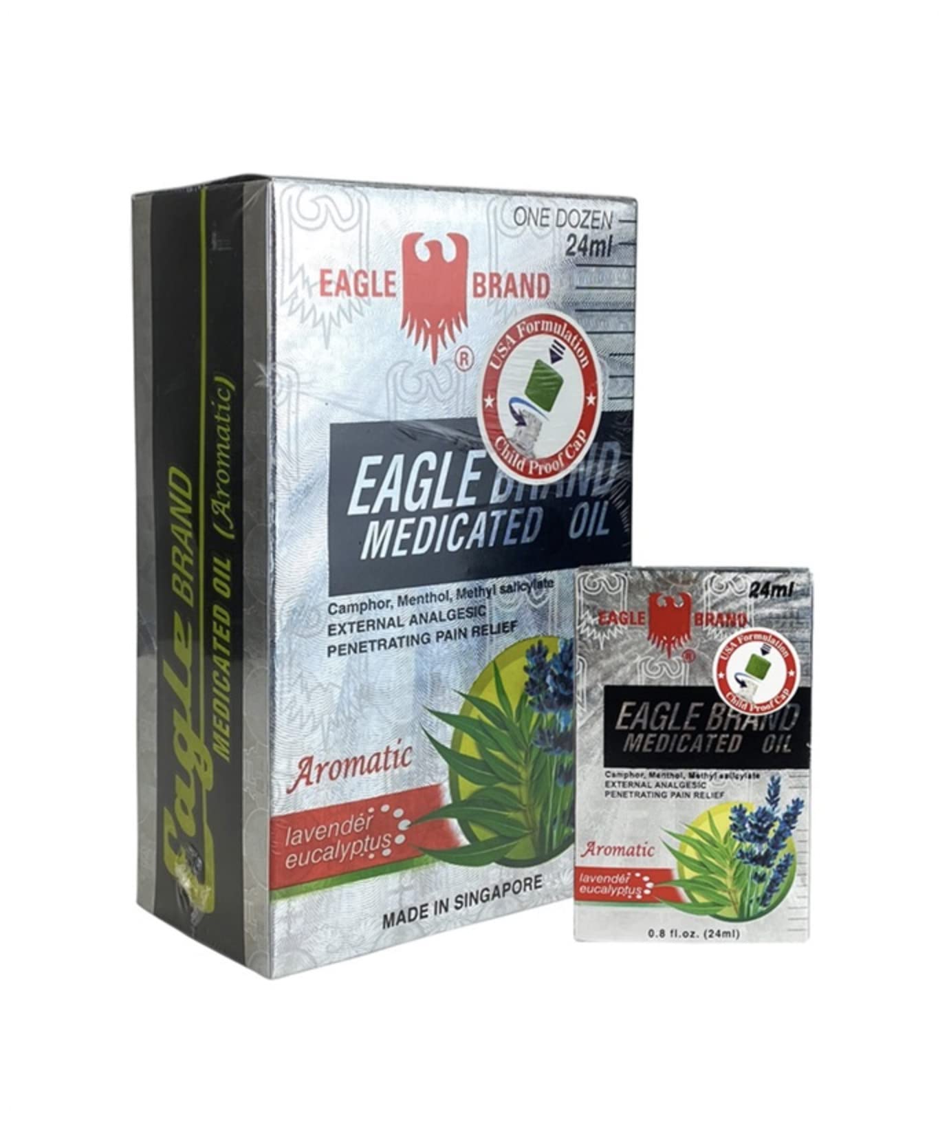 Bouteille Eagle 24 ml parfum lavande et eucalyptus, application externe apaisante.