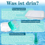 Kit de soin Eagosion pour lentilles rigides et sclérales, incluant nettoyage et rangement.
