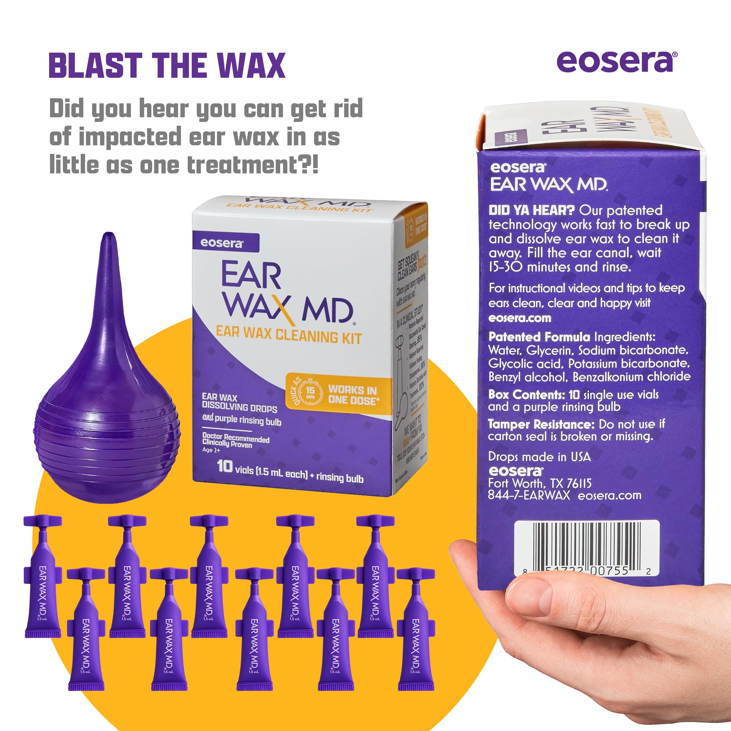 EOSERA Ear Wax MD rinçage sûr avec bulbe souple pour un lavage doux.