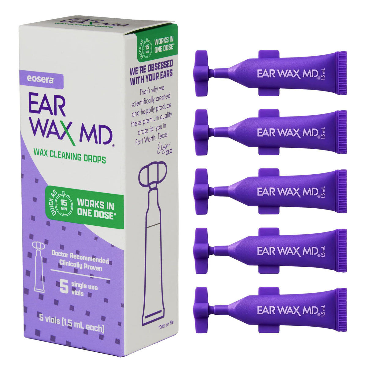 Ear Wax MD eosera, dosettes à usage unique pour un dosage précis et hygiène assurée.