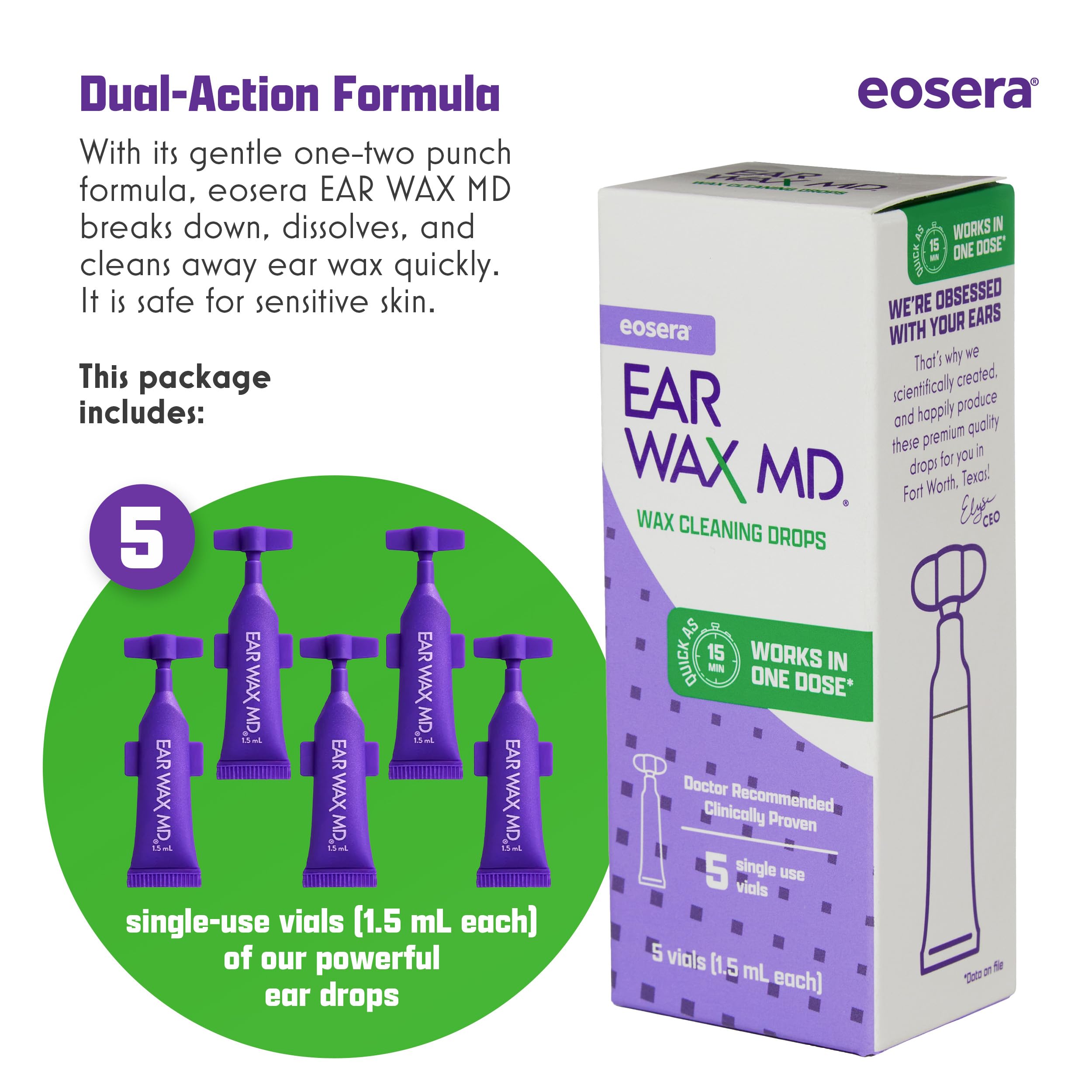 Utilisation régulière avec dosettes Ear Wax MD eosera pour entretien auditif.