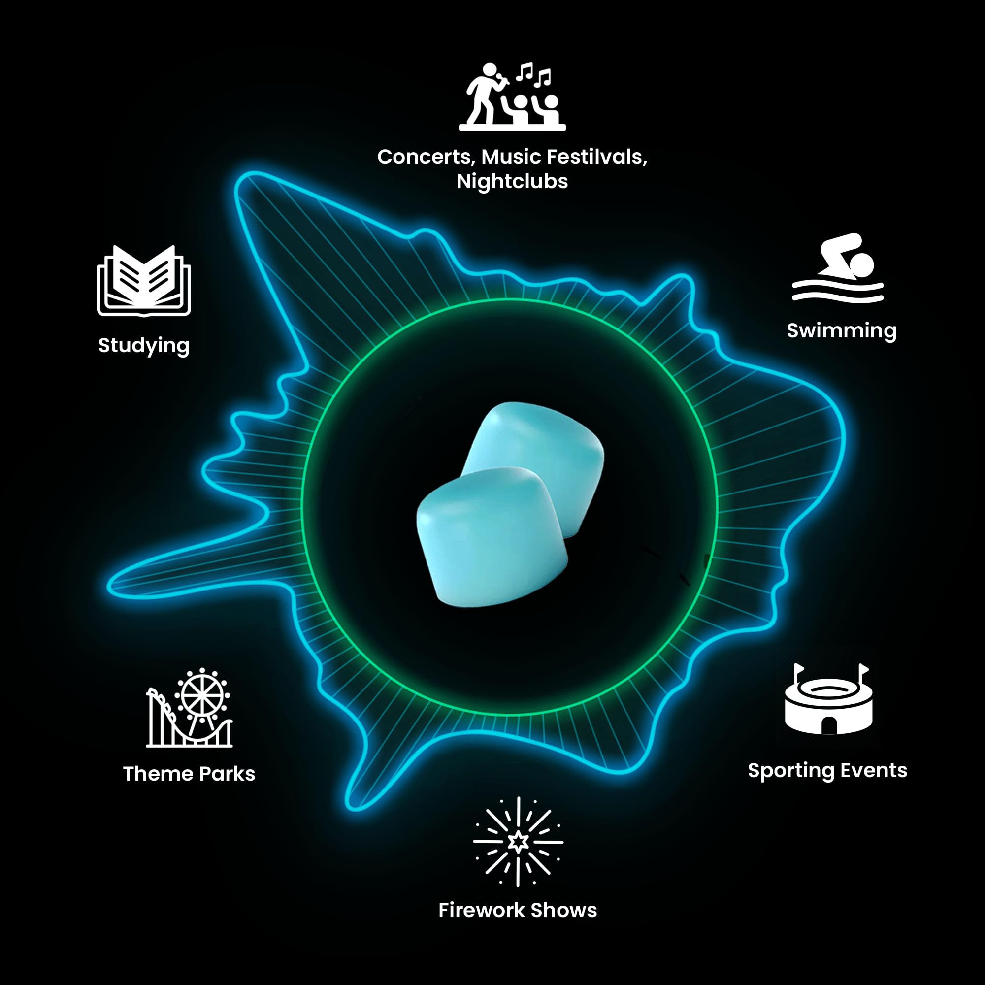 Eargasm Squishies bleu – huit paires incluses: idéal pour toute la famille.