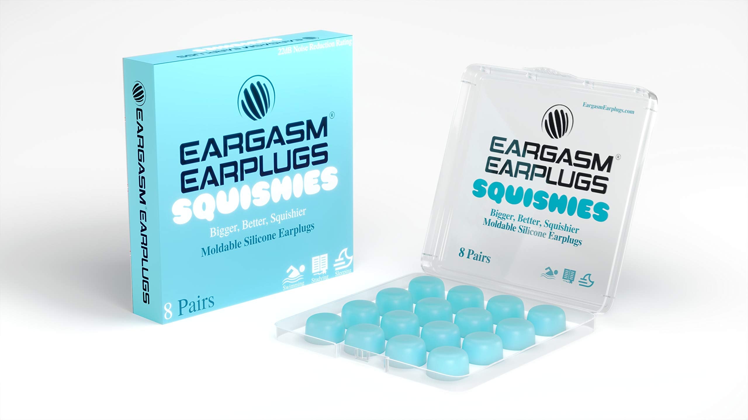 Eargasm Squishies bleu – ensemble-paires, réduction du bruit pour sommeil et concentration.
