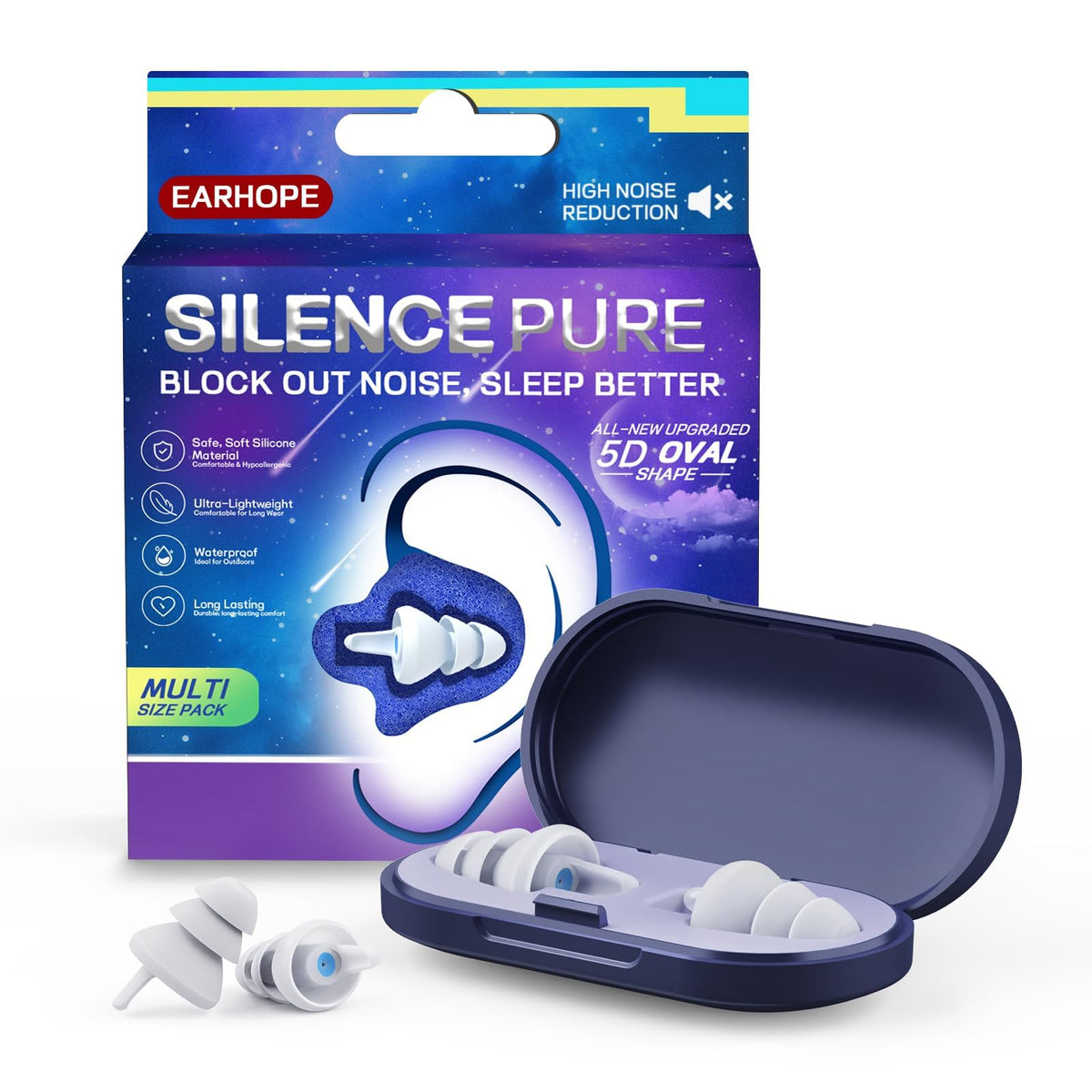 EarHope bouchons sommeil 3D oval, confort et isolation sonore.