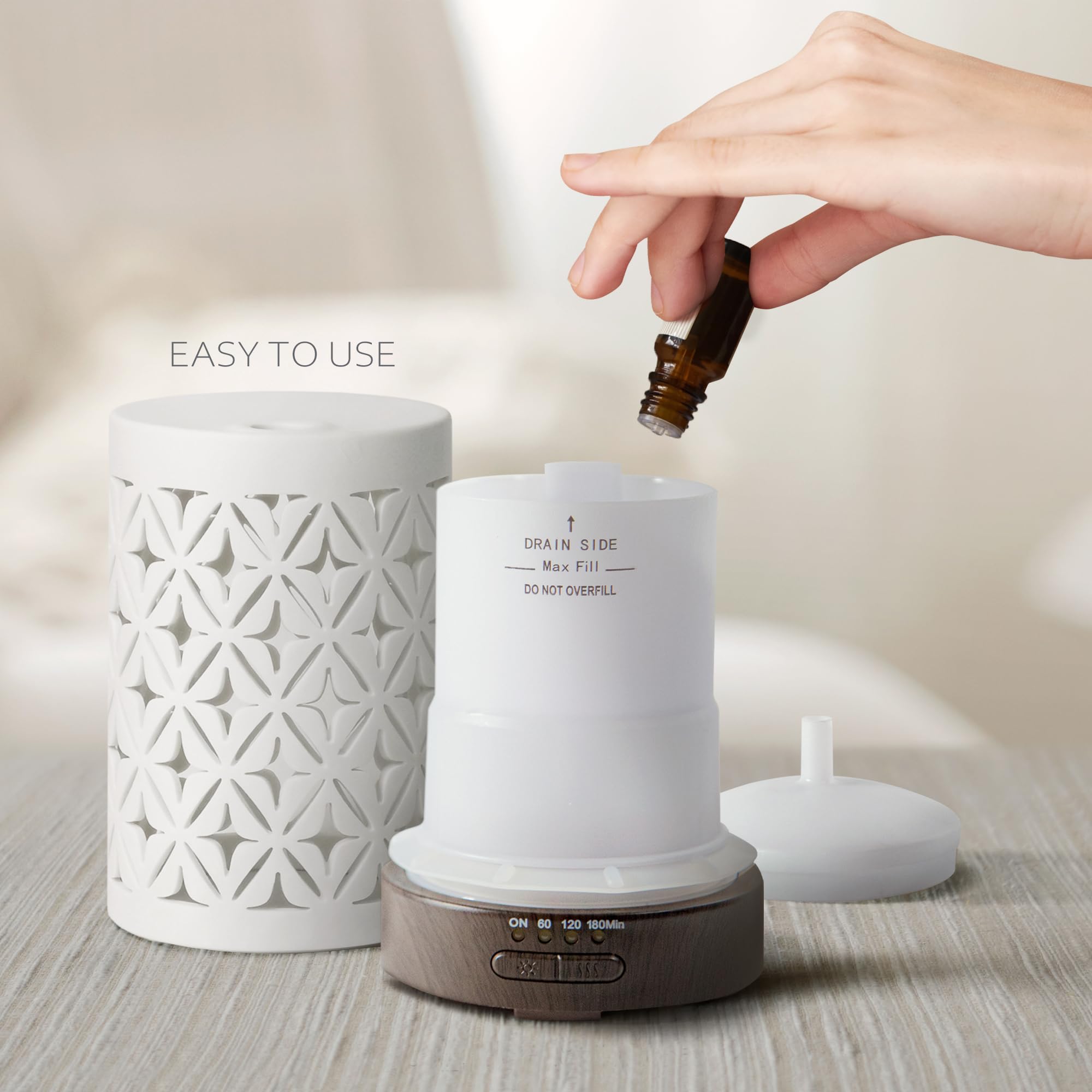 Diffuseur Earnest Living, céramique blanche et 7 veilleuses pour une atmosphère chaleureuse.