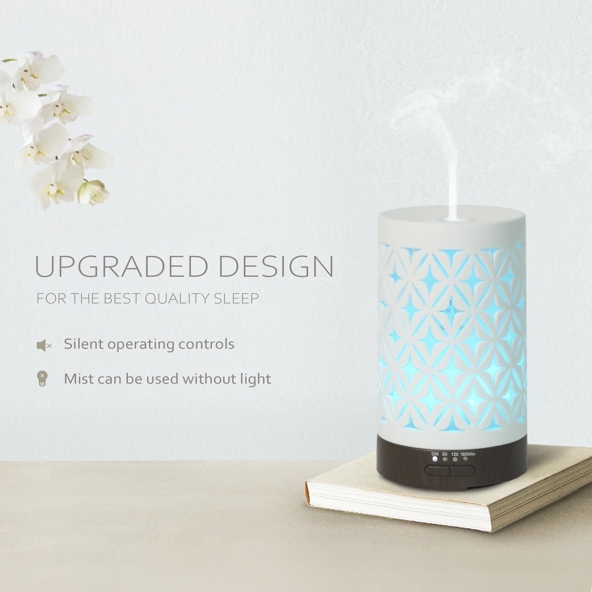 Diffuseur ultrasonique Earnest Living avec 4 minuteries pour varier les sessions.