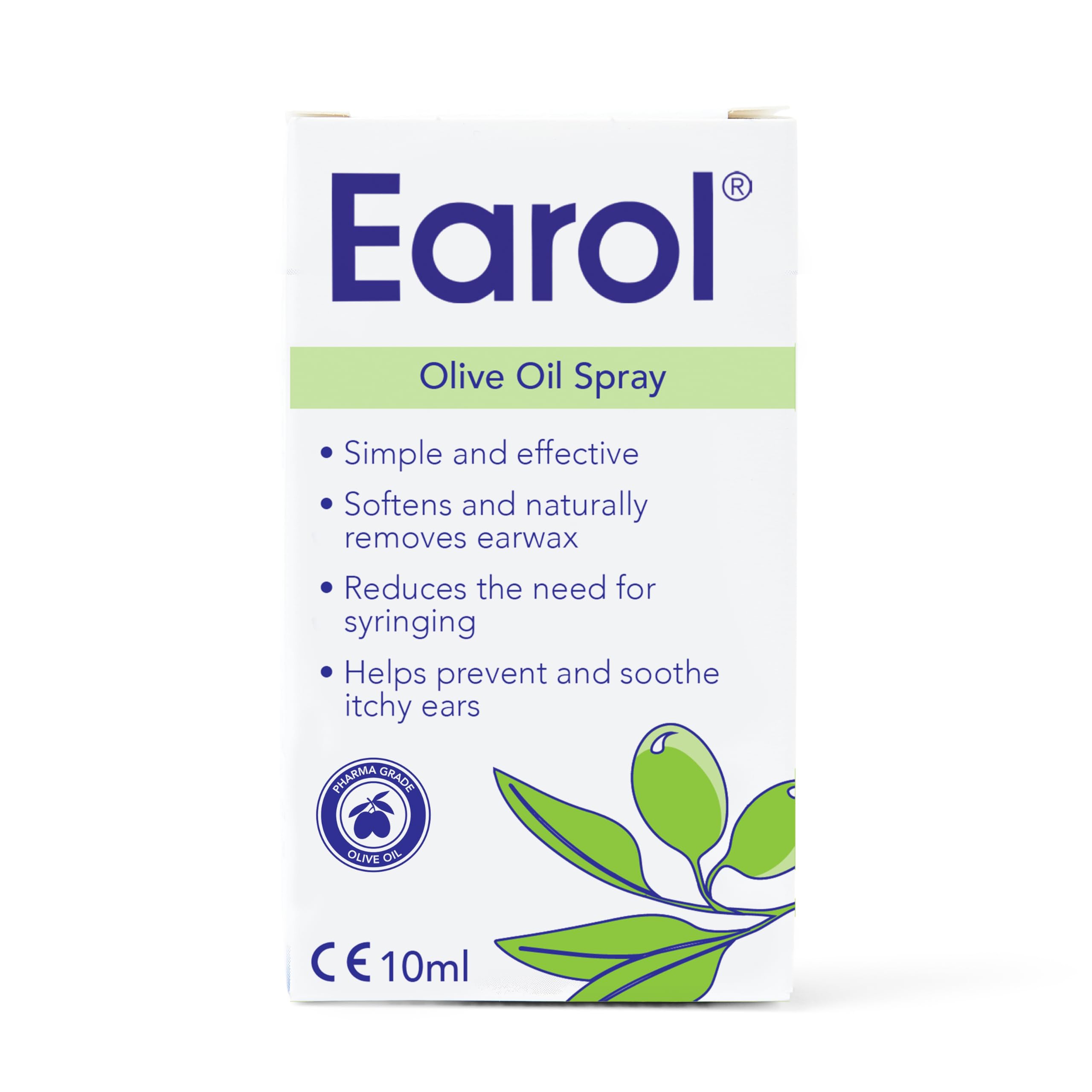 Earol bouteille-dose huile d'olive, application précise pour l'hygiène auditive.