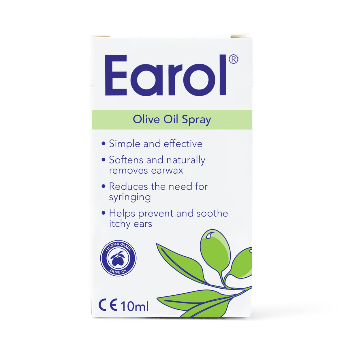 Earol bouteille-dose huile d'olive, application précise pour l'hygiène auditive.