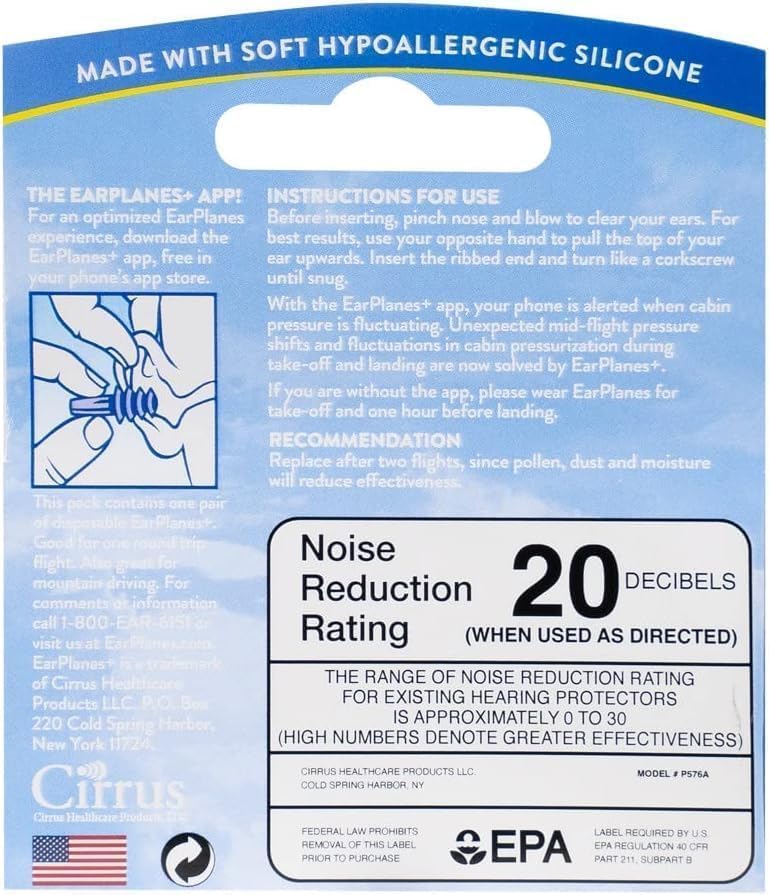EarPlanes Original Adult utilisation en cabine : régulation de la pression pour un vol confortable