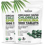 Earth Circle Organics tablettes chlorella-spiruline, source naturelle de protéines et fer.