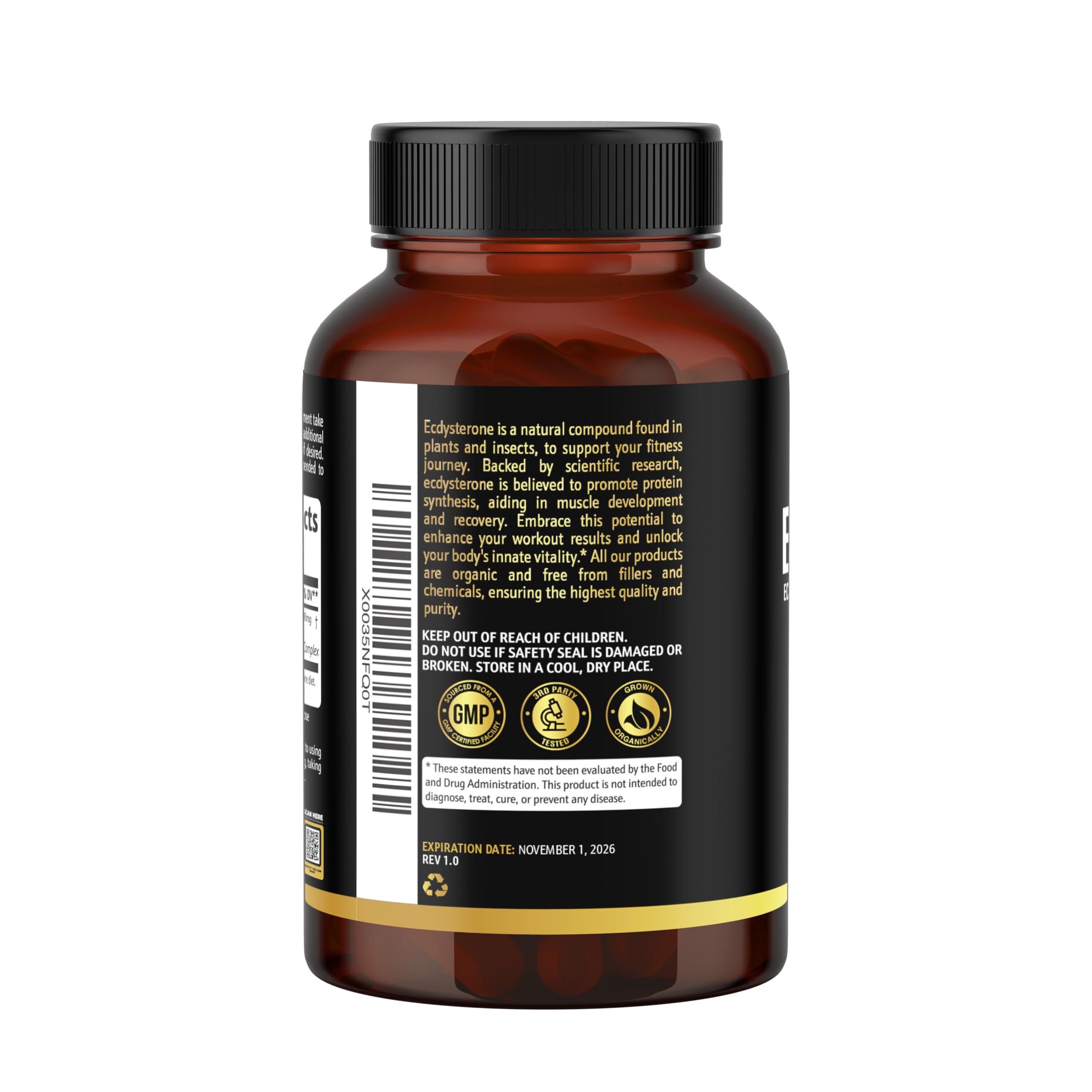 Earth Elixir Ecdysterone – gros plan sur la formule et la beta-ecdystérone.
