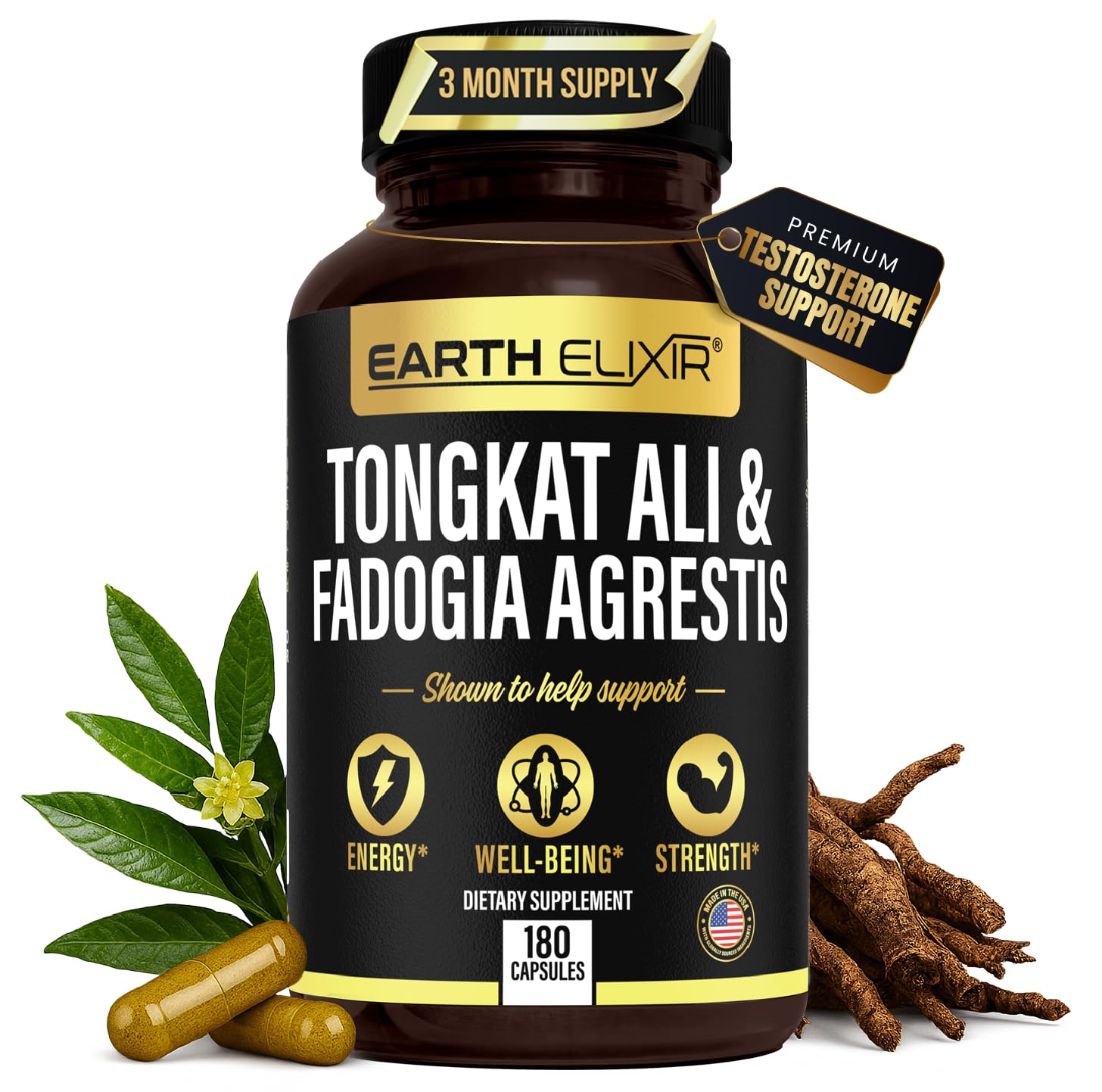 Earth Elixir fadogia-agrestis bouteille: soutien naturel pour endurance et récupération.
