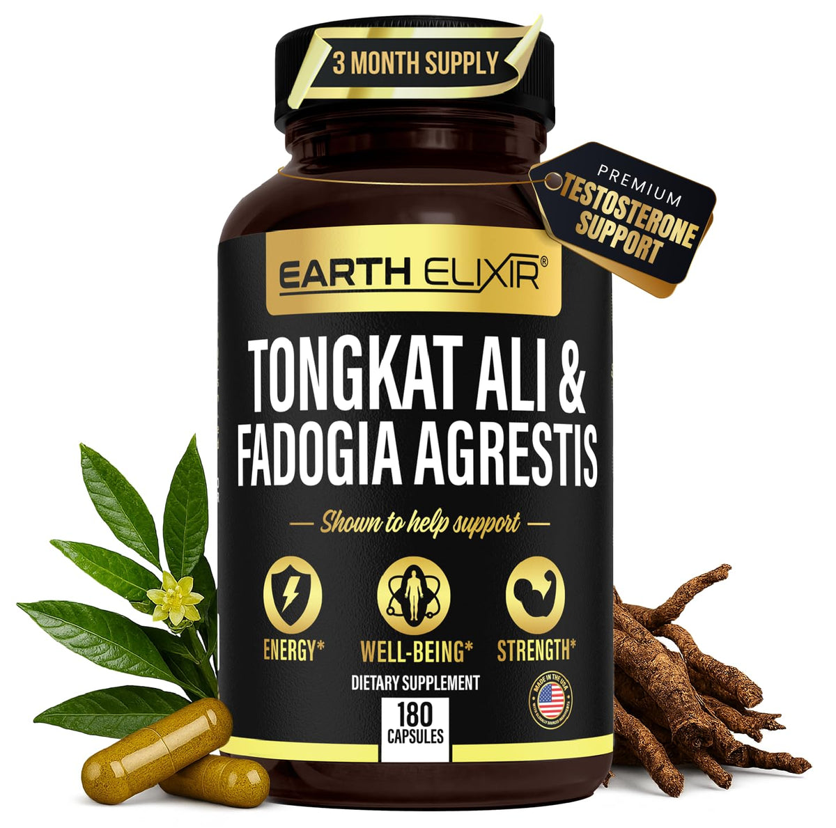 Earth Elixir fadogia-agrestis bouteille: soutien naturel pour endurance et récupération.