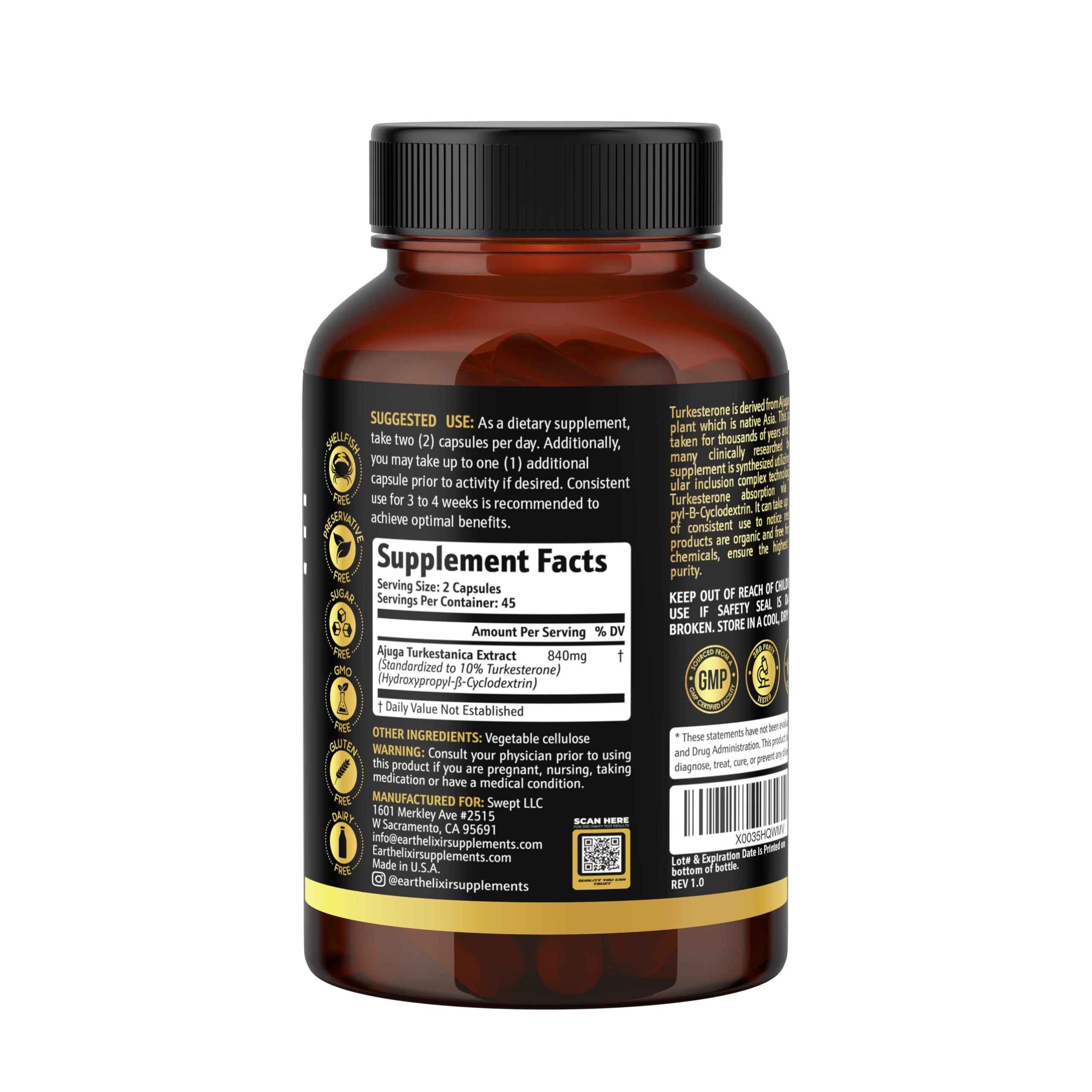 Earth Elixir Turkesterone fabriqué aux États‑Unis, qualité vérifiée