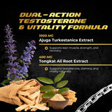 Earth Elixir Turkesterone Tongkat Ali — ingrédients en gros plan et source naturelle.