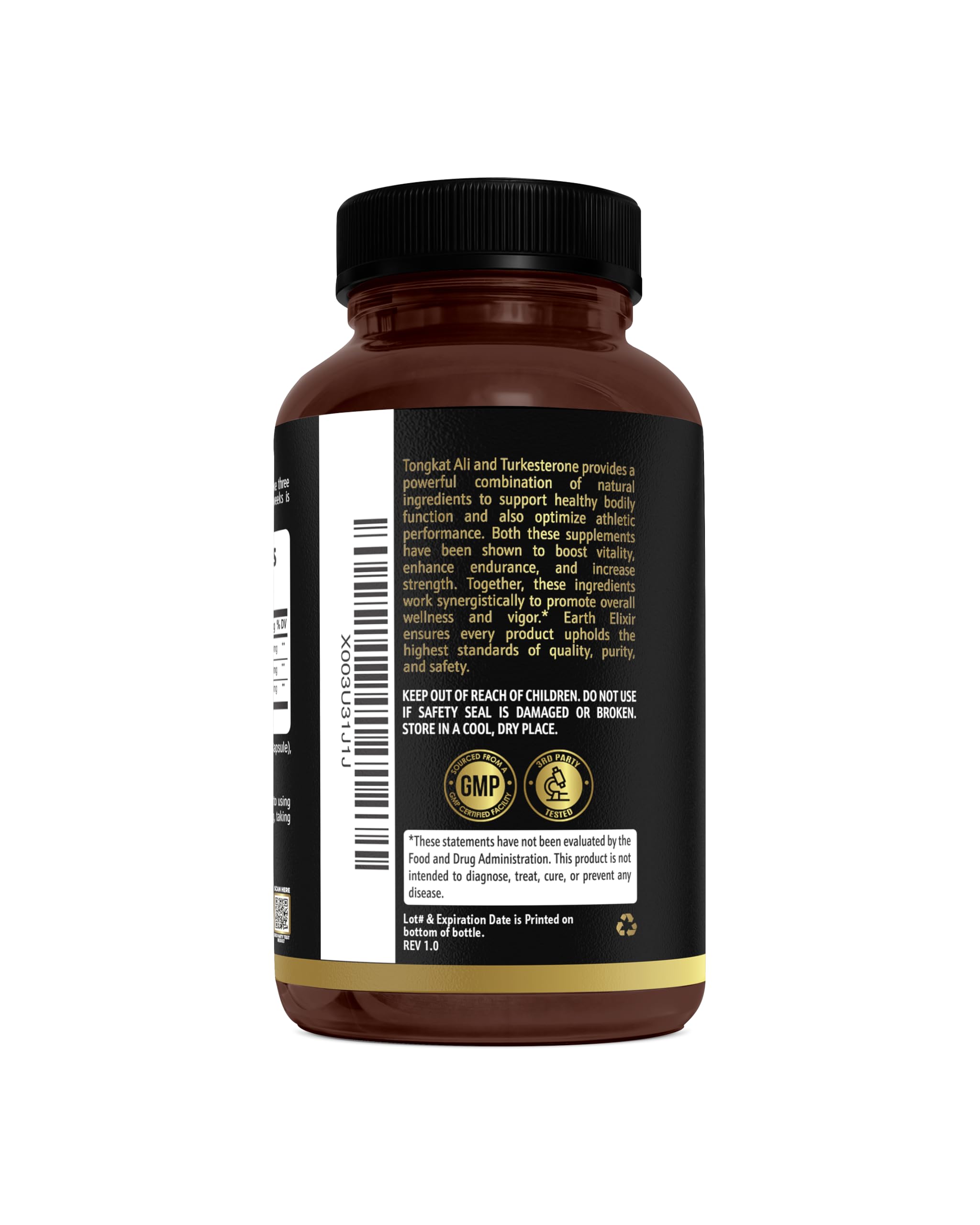 Earth Elixir Turkesterone Tongkat Ali — option vegan sans OGM pour mode de vie actif.