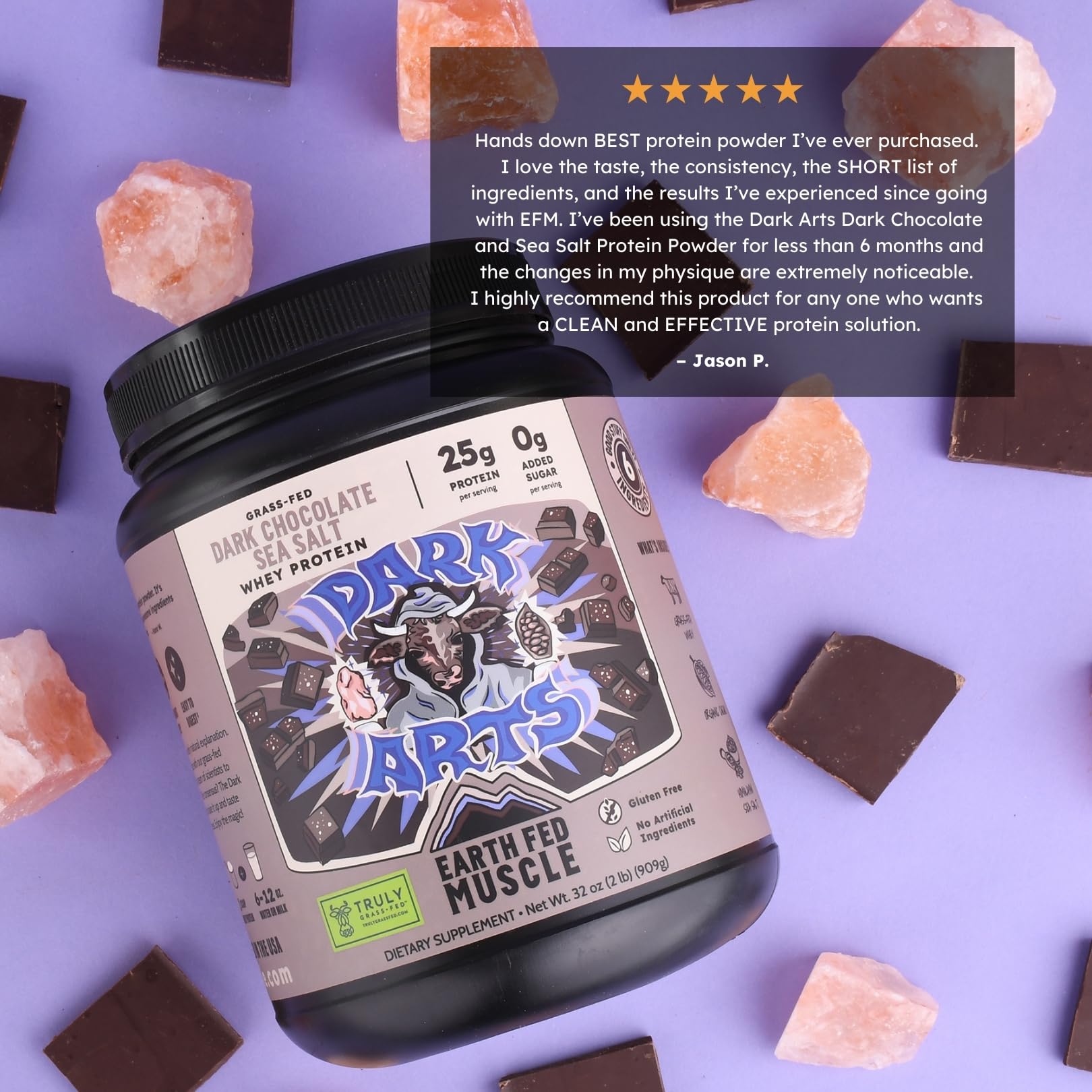 Earth Fed Muscle Dark Arts protéine whey issue de vaches en pâturage irlandais.
