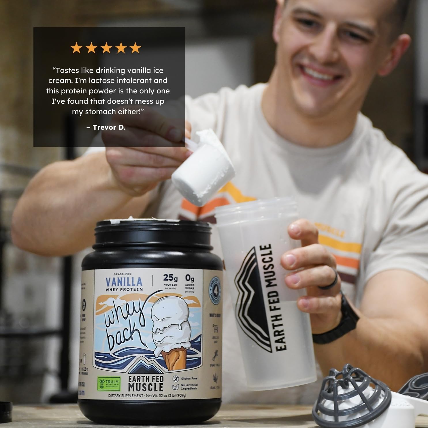 Earth Fed Muscle Whey Back 29 portions, dosage fiable pour objectifs protéinés