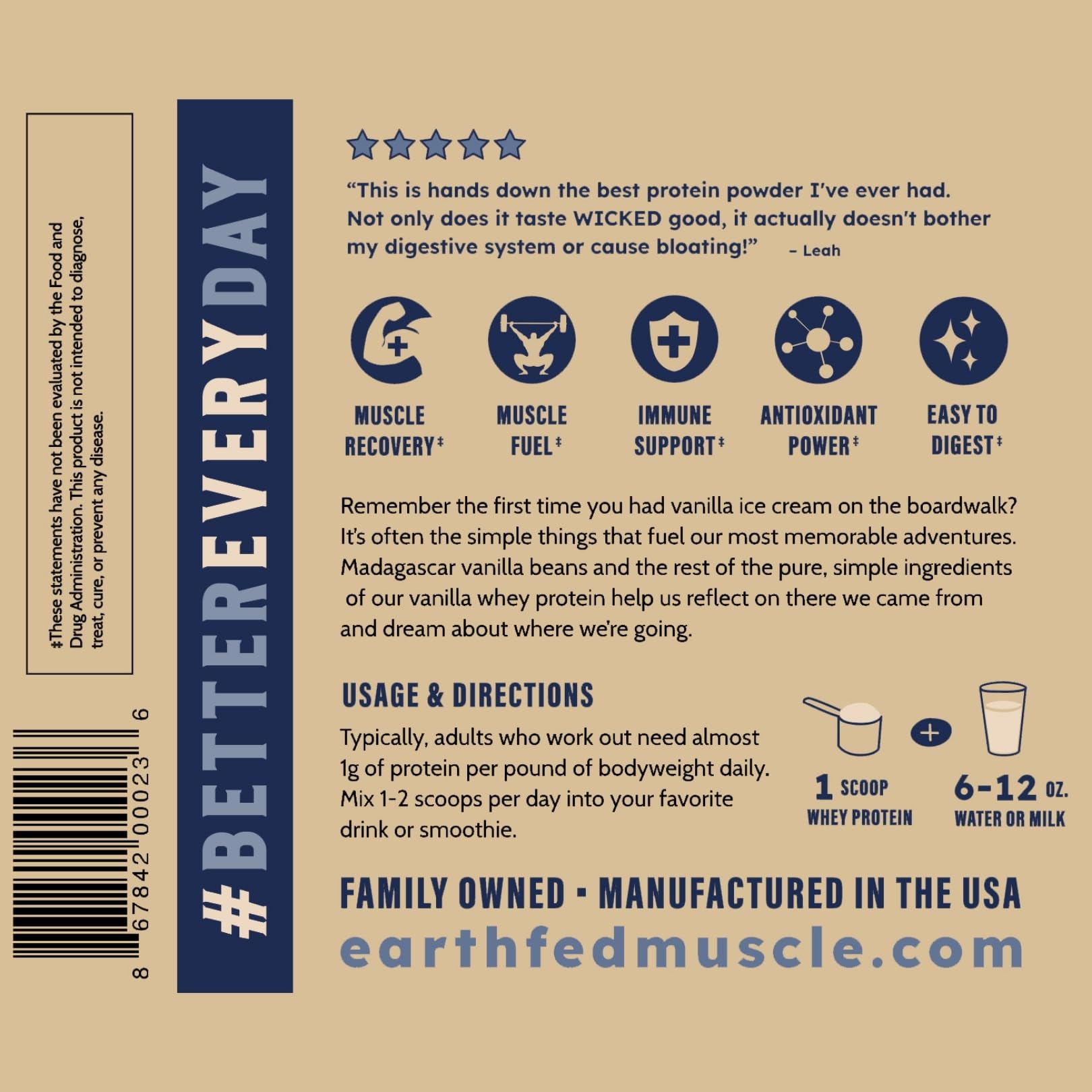 Earth Fed Muscle Whey Back digestible, convient à une routine sportive