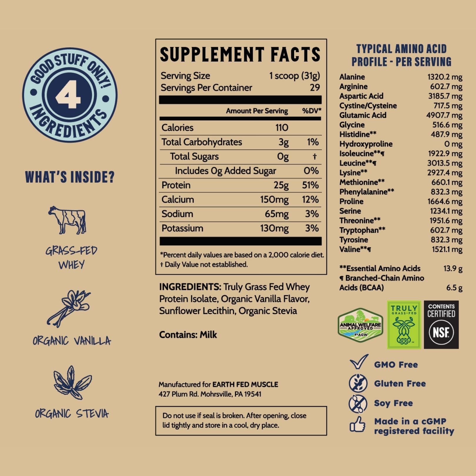 Earth Fed Muscle Whey Back goût vanille, souvenir gourmande et aroma séduisant