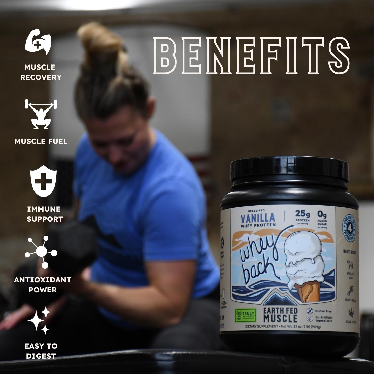 Earth Fed Muscle Whey Back préparation facile dans eau ou lait