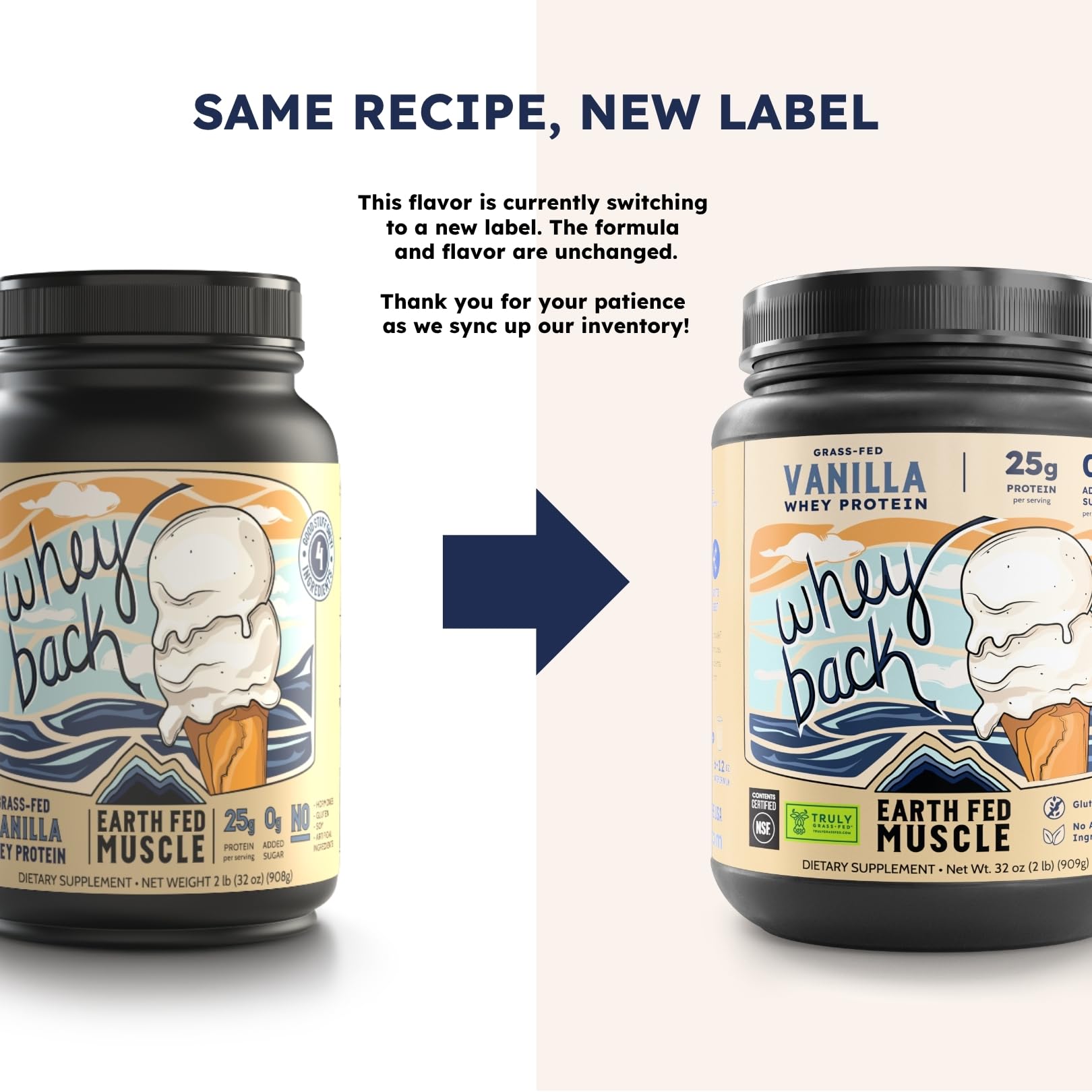 Earth Fed Muscle Whey Back protéine pure, digestibilité améliorée pour smoothies rapides
