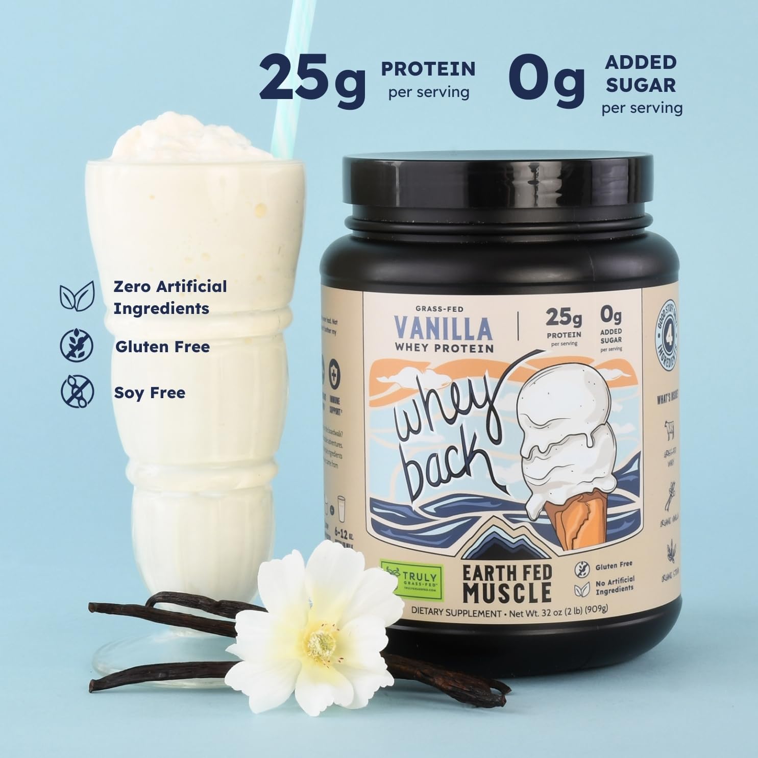 Earth Fed Muscle Whey Back vanille Madagascar, goût authentique pour shake quotidien