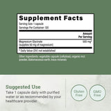 Earth Harmony Naturals bouteille Magnesium Glycinate 500 mg, capsules faciles à avaler.