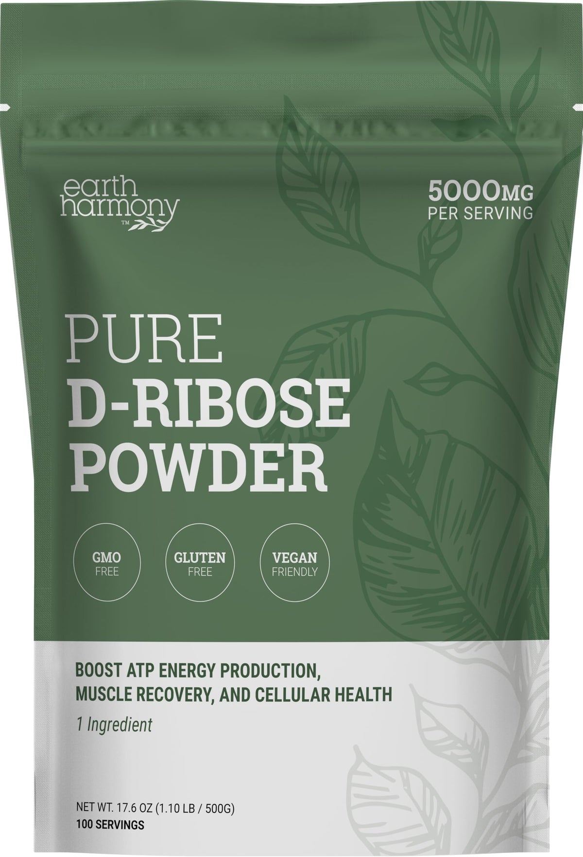 Earth Harmony Naturals D-Ribose Poudre: énergie quotidienne et endurance améliorée.