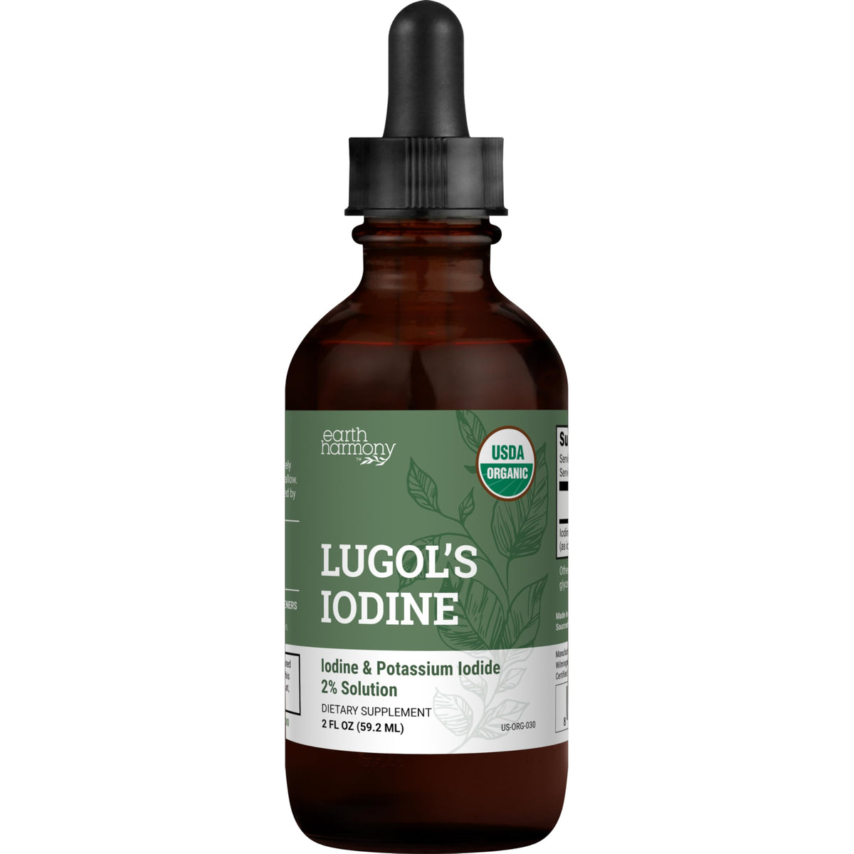 Gouttes Lugols Earth Harmony Naturals dans le flacon, potentiel soutien métabolique.