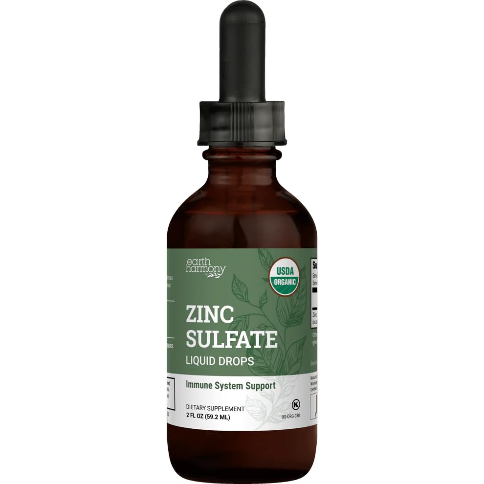 Earth Harmony Naturals Zinc Liquide flacon 60 ml, dosage pratique pour le soutien potentiel immunitaire.