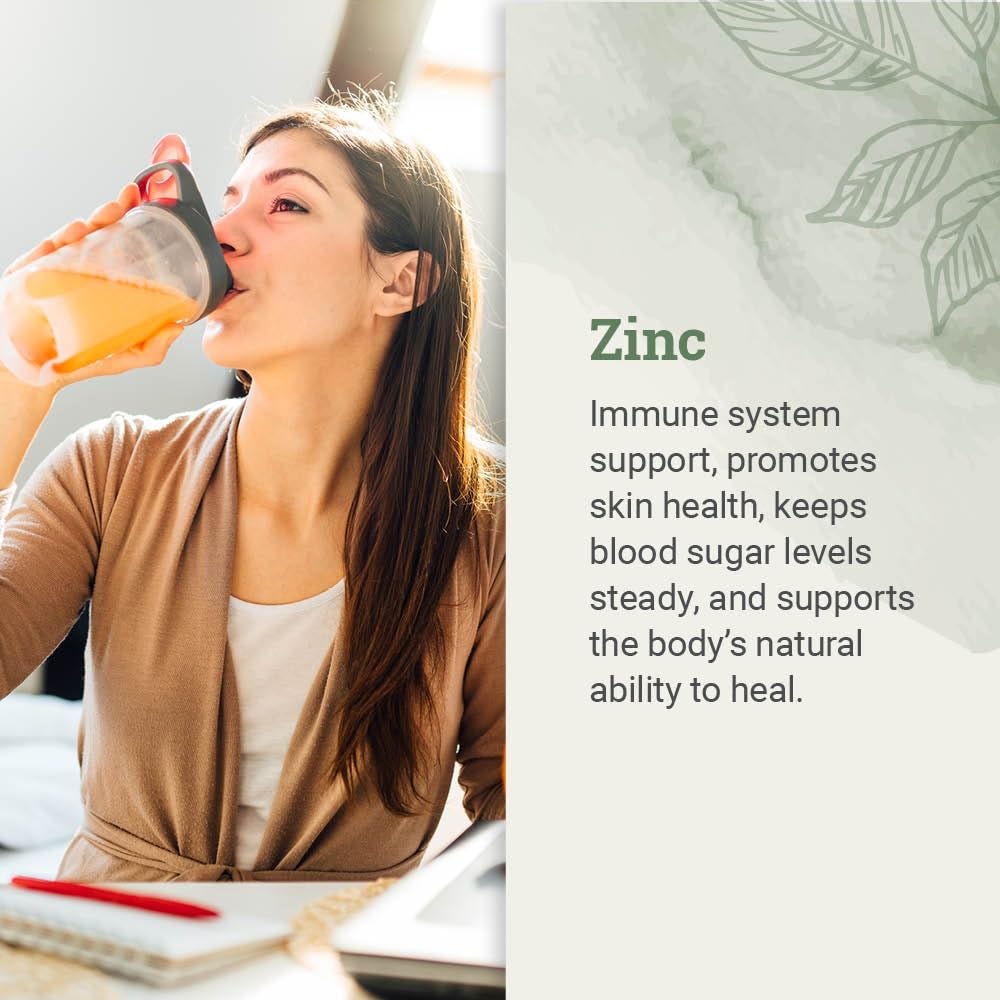 Earth Harmony Naturals Zinc Liquide flacon pipette, dosage précis pour usage quotidien.