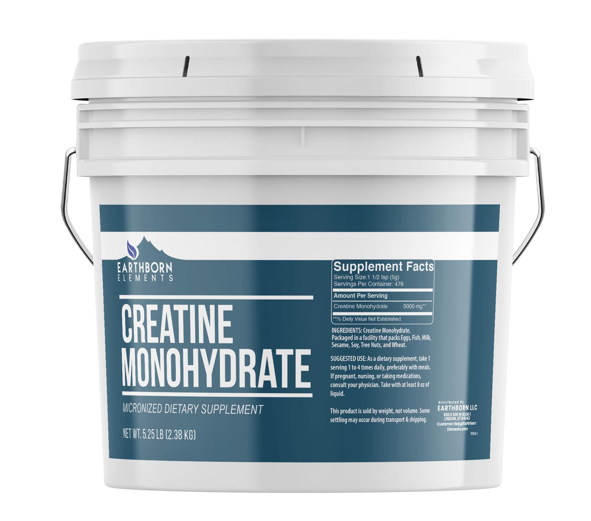 Earthborn Elements Creatine Monohydrate, seau 1 gallon, pratique pour l’entraînement