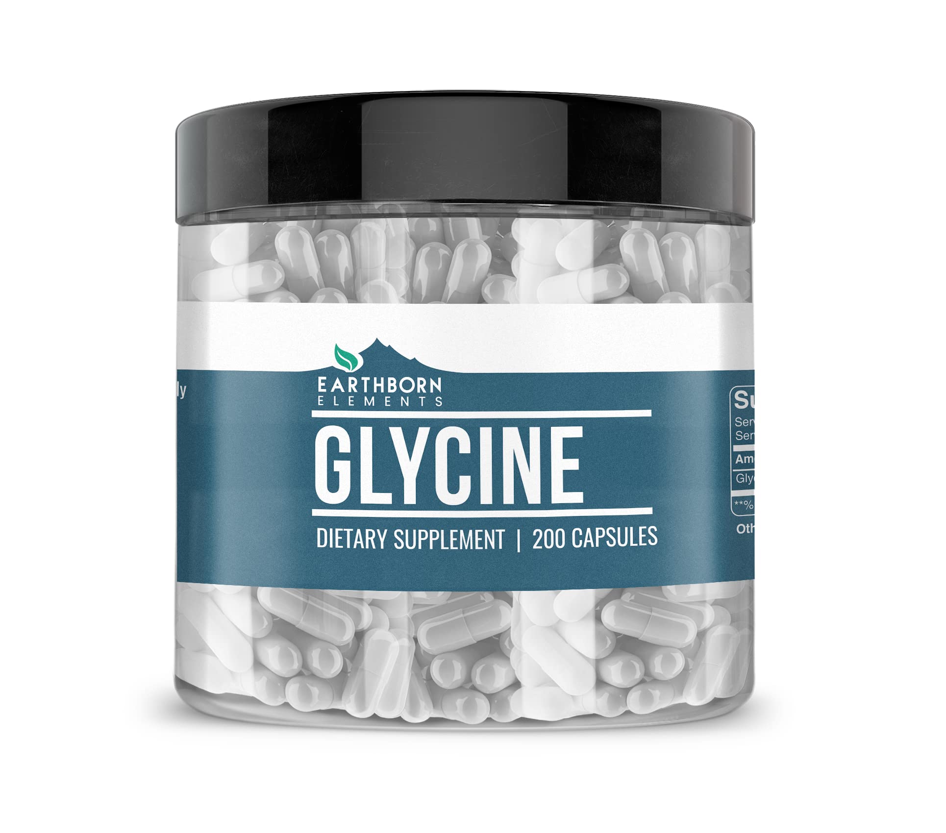 Glycine Earthborn Elements 200 capsules dans leur boîte, rangement pratique.