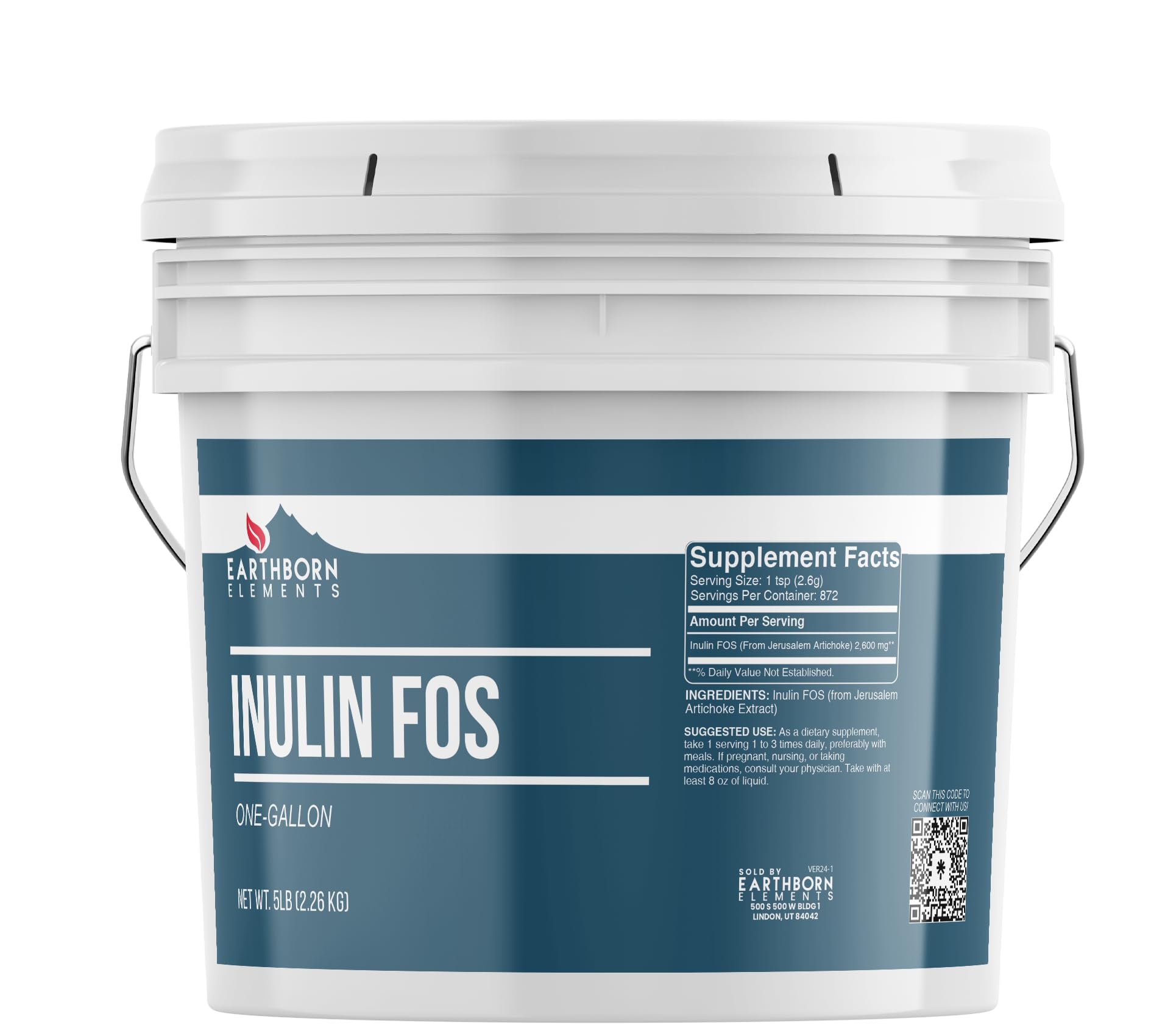 Earthborn Elements Inulin en poudre, facile à doser dans vos boissons.