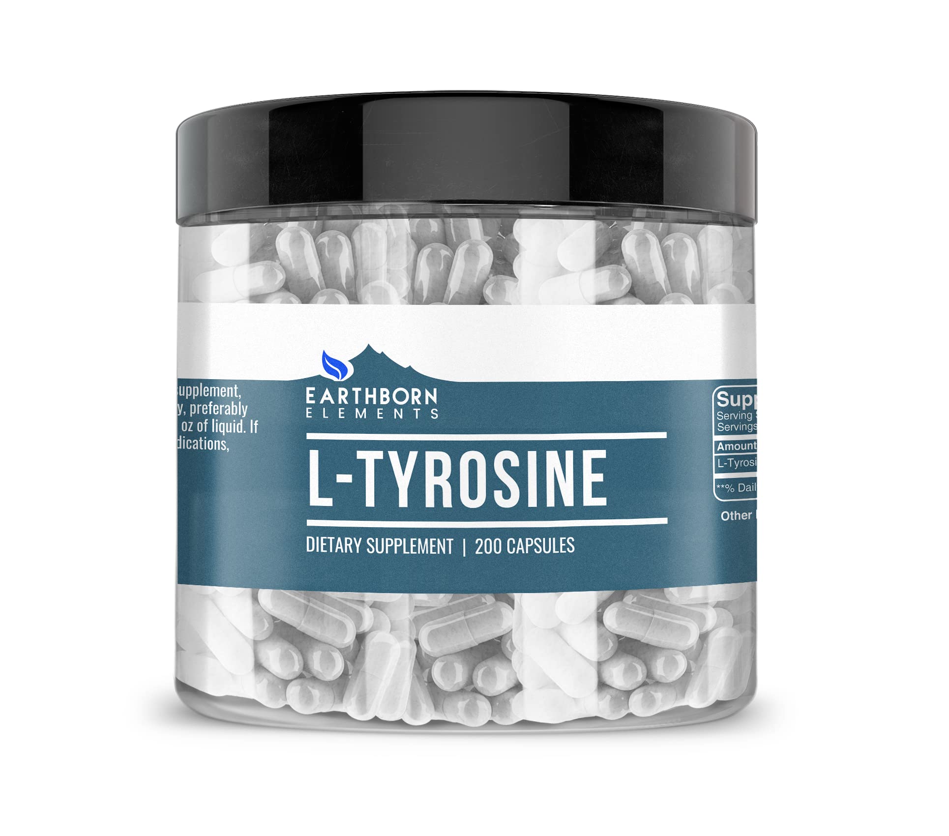 Earthborn Elements L-Tyrosine capsules emballage clair, pratique au quotidien