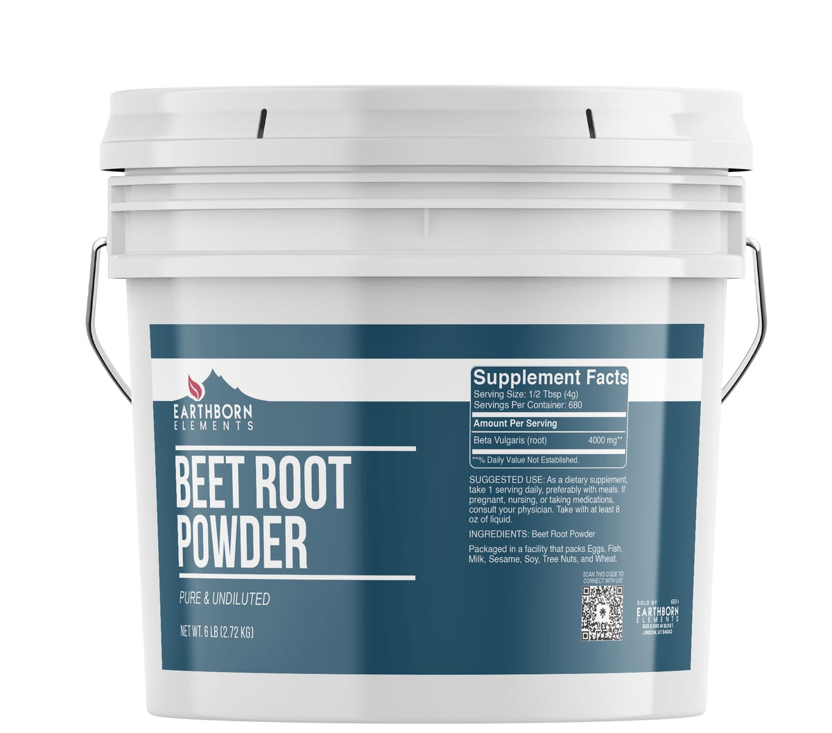Poudre de betterave Earthborn Elements dans un seau gallon, prêt pour vos préparations quotidiennes.