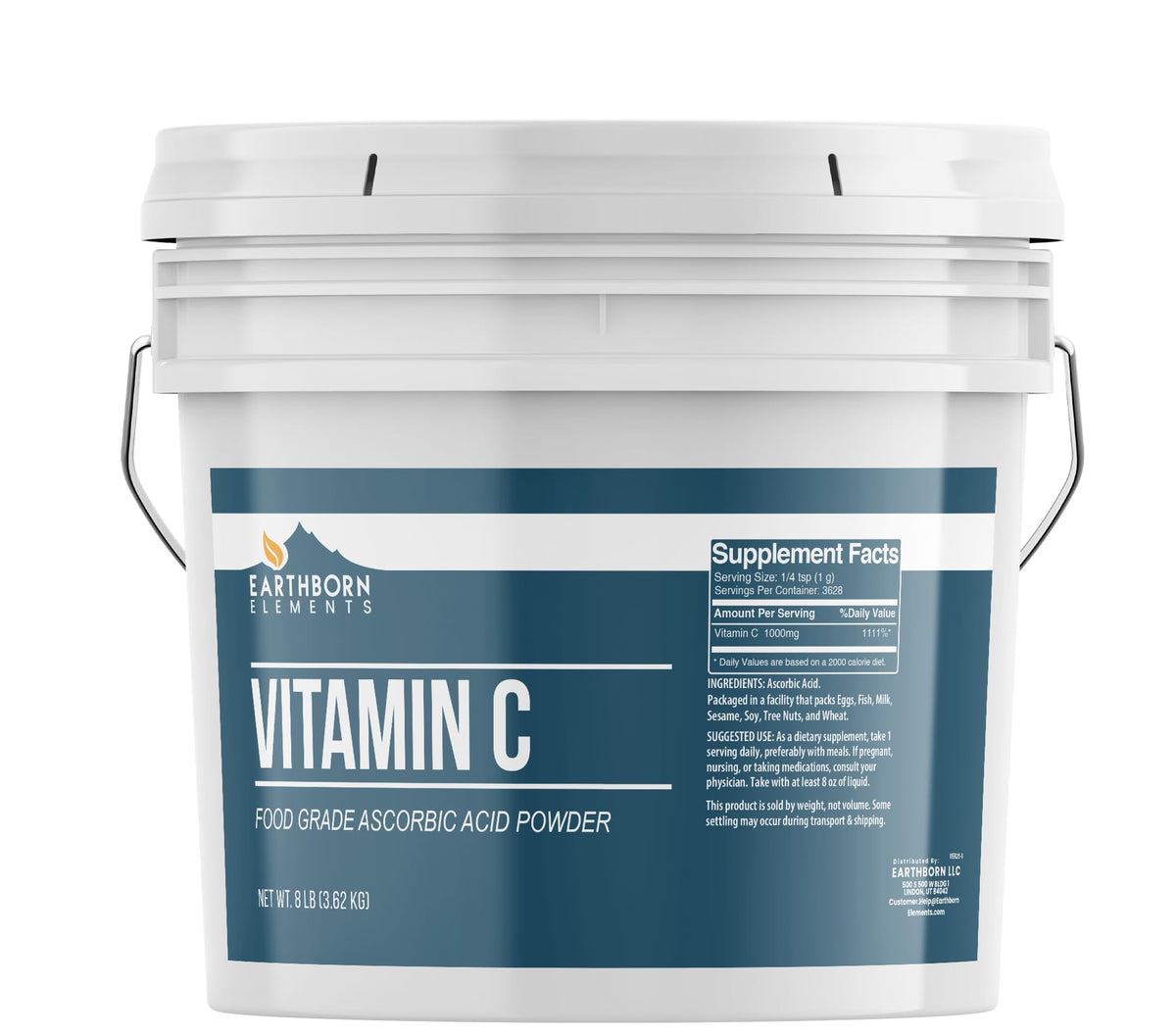 Earthborn Elements Poudre vitamine C dans bocal hermetique, pratique et durable.