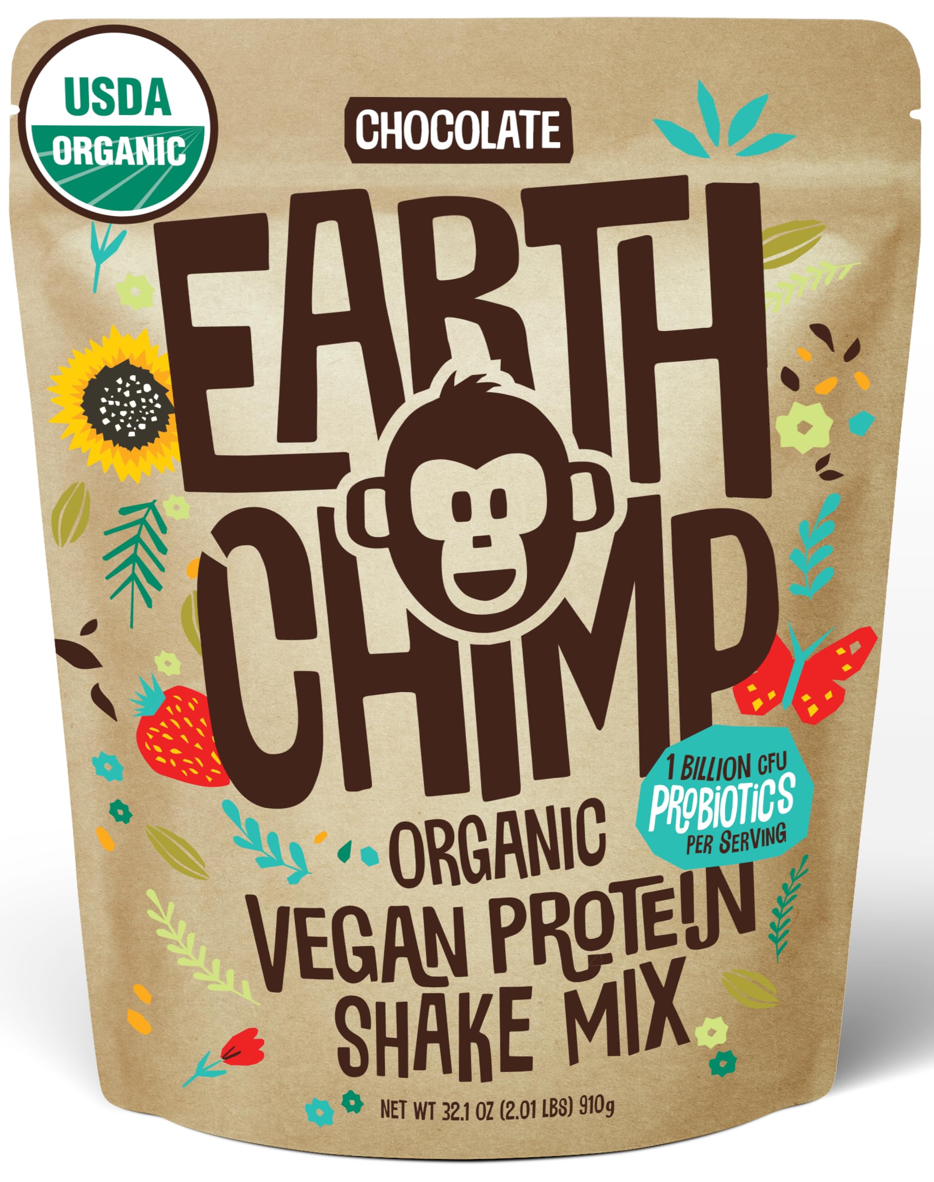EarthChimp Protéine Végane Bio au Chocolat, shake gourmand et équilibré.